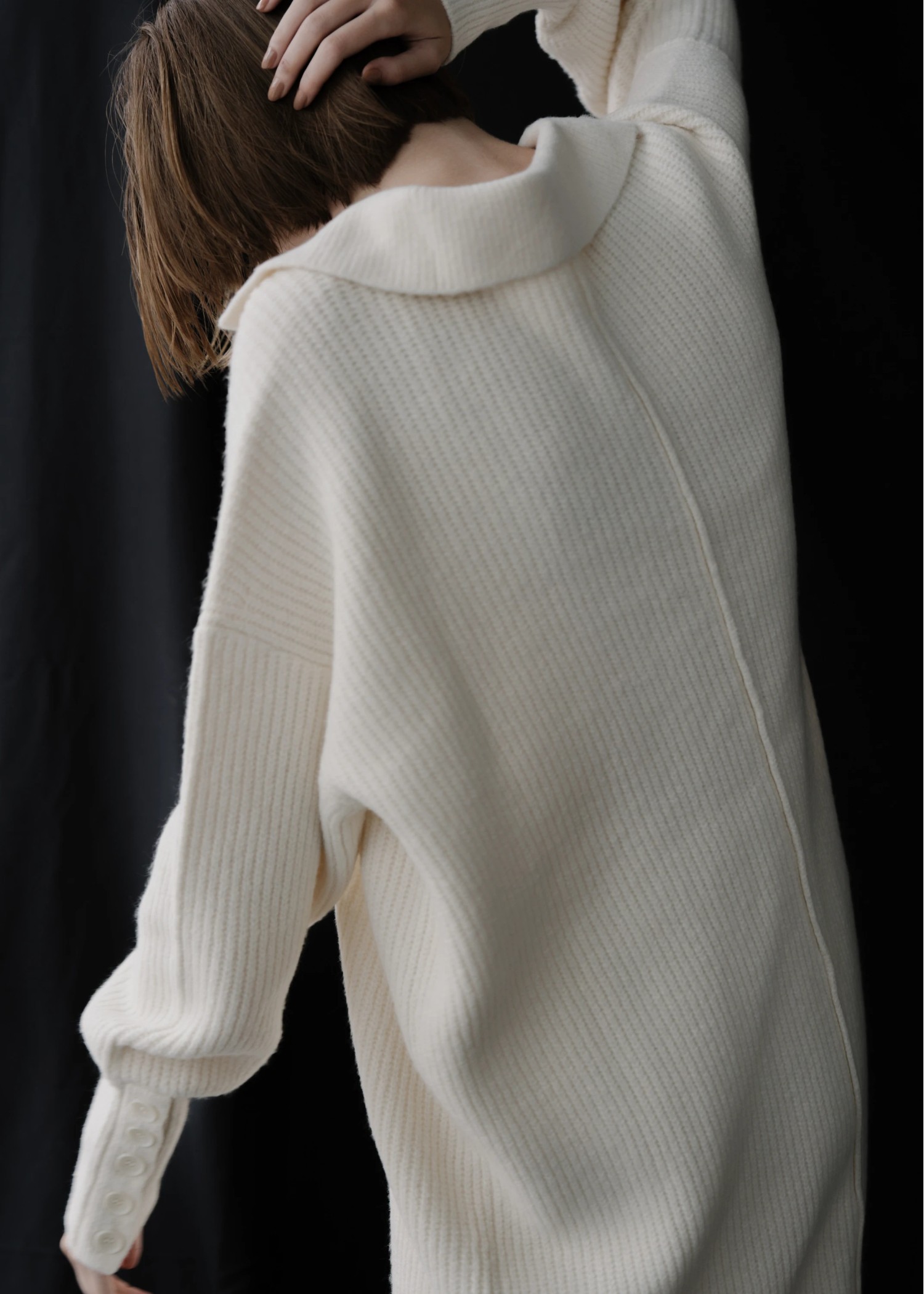button sleeve v neck collar knit OP
