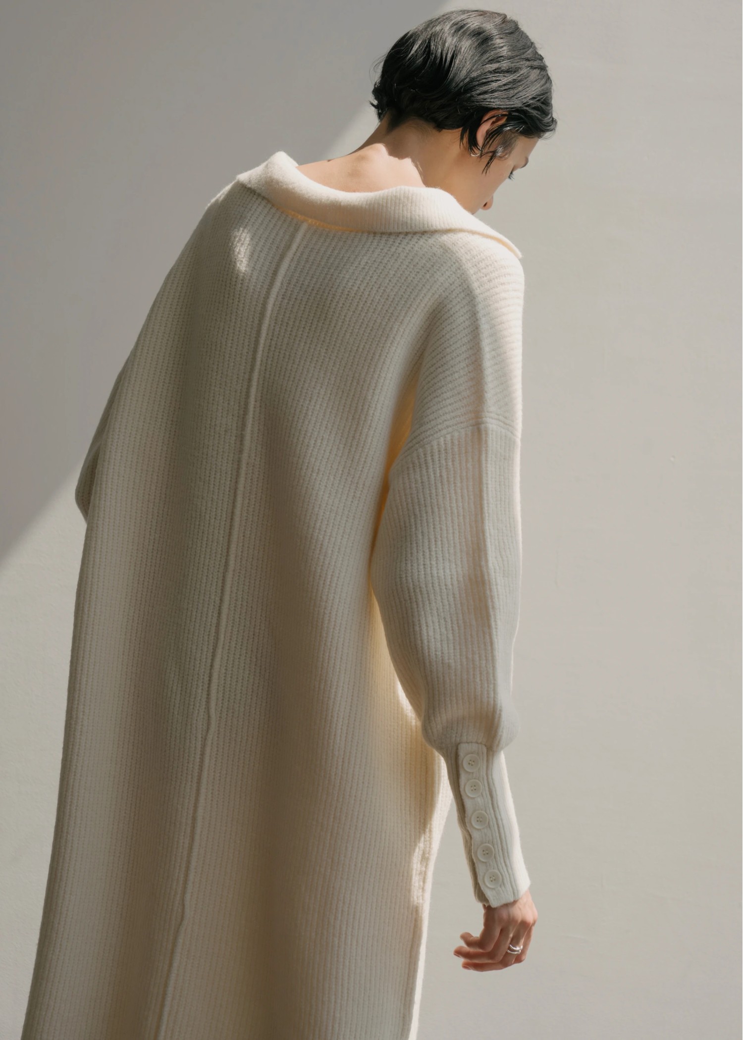 button sleeve v neck collar knit OP