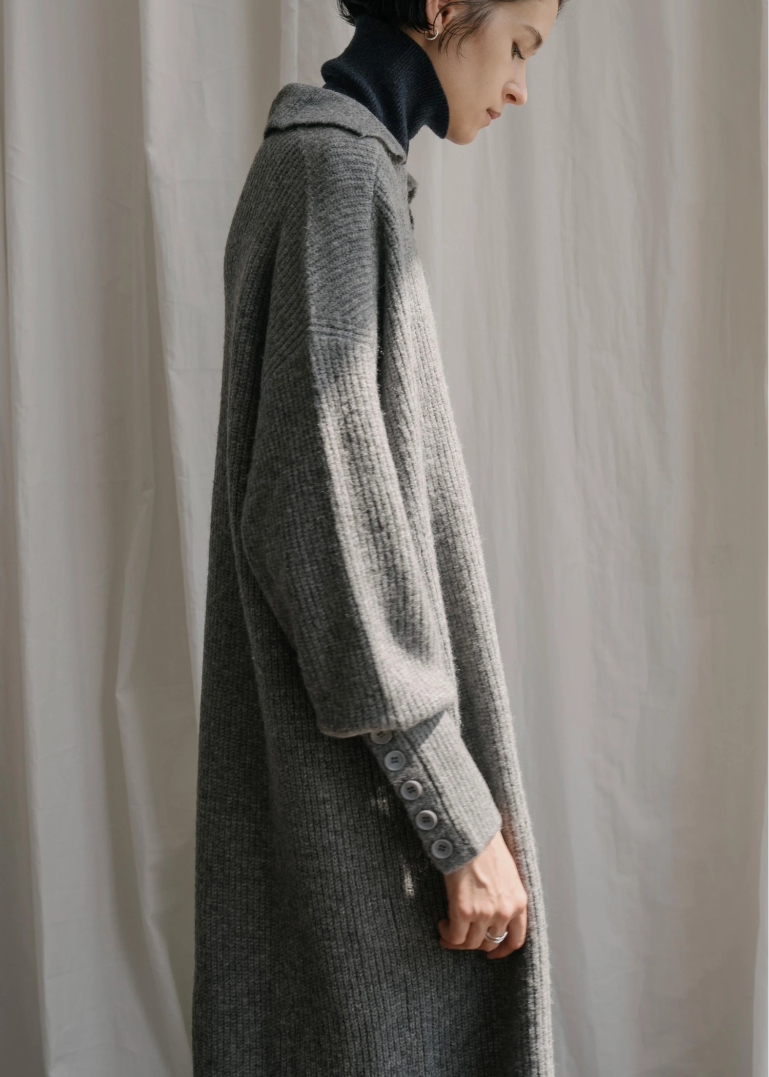 button sleeve v neck collar knit OP