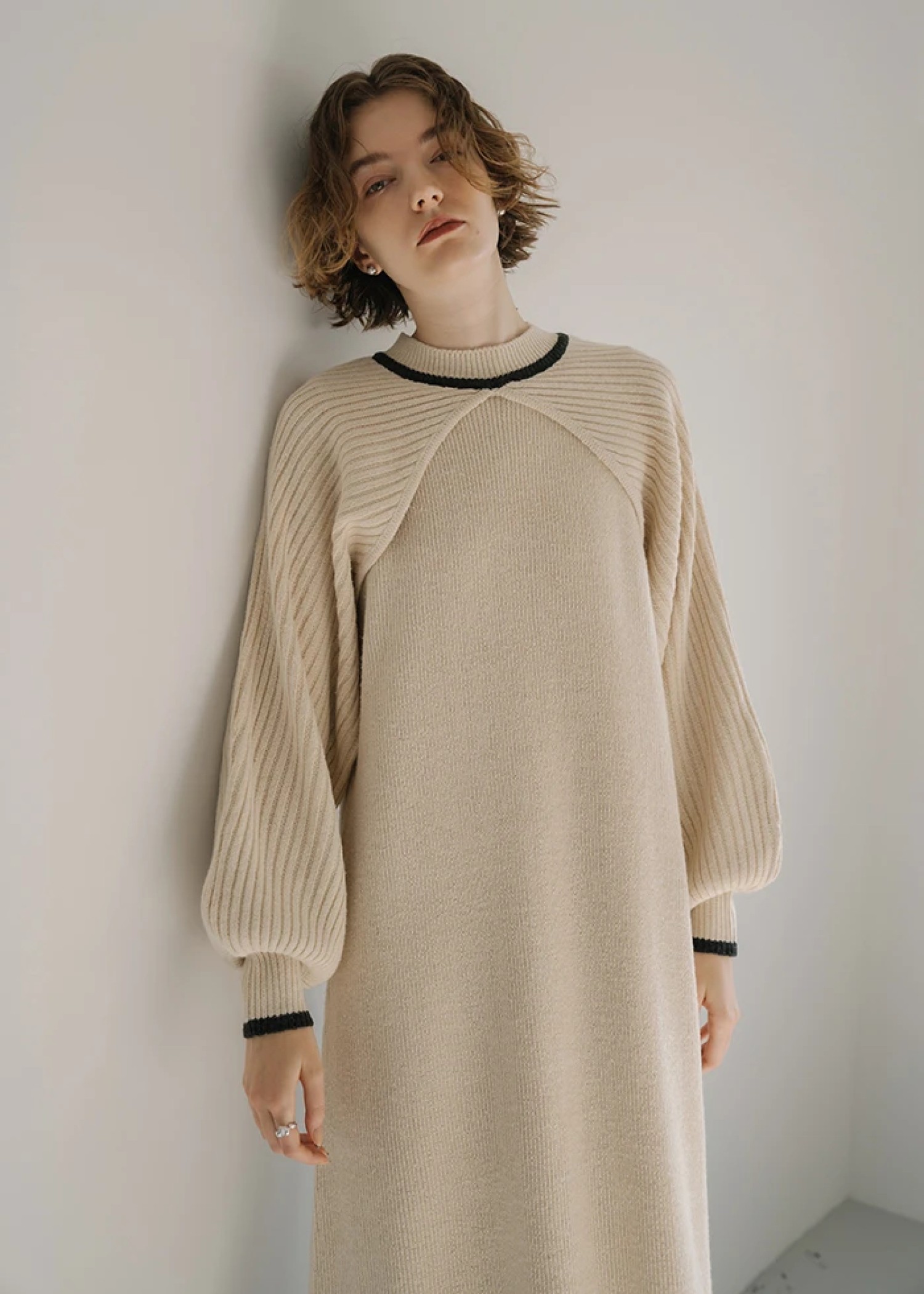 bicolor piping bolero knit OP