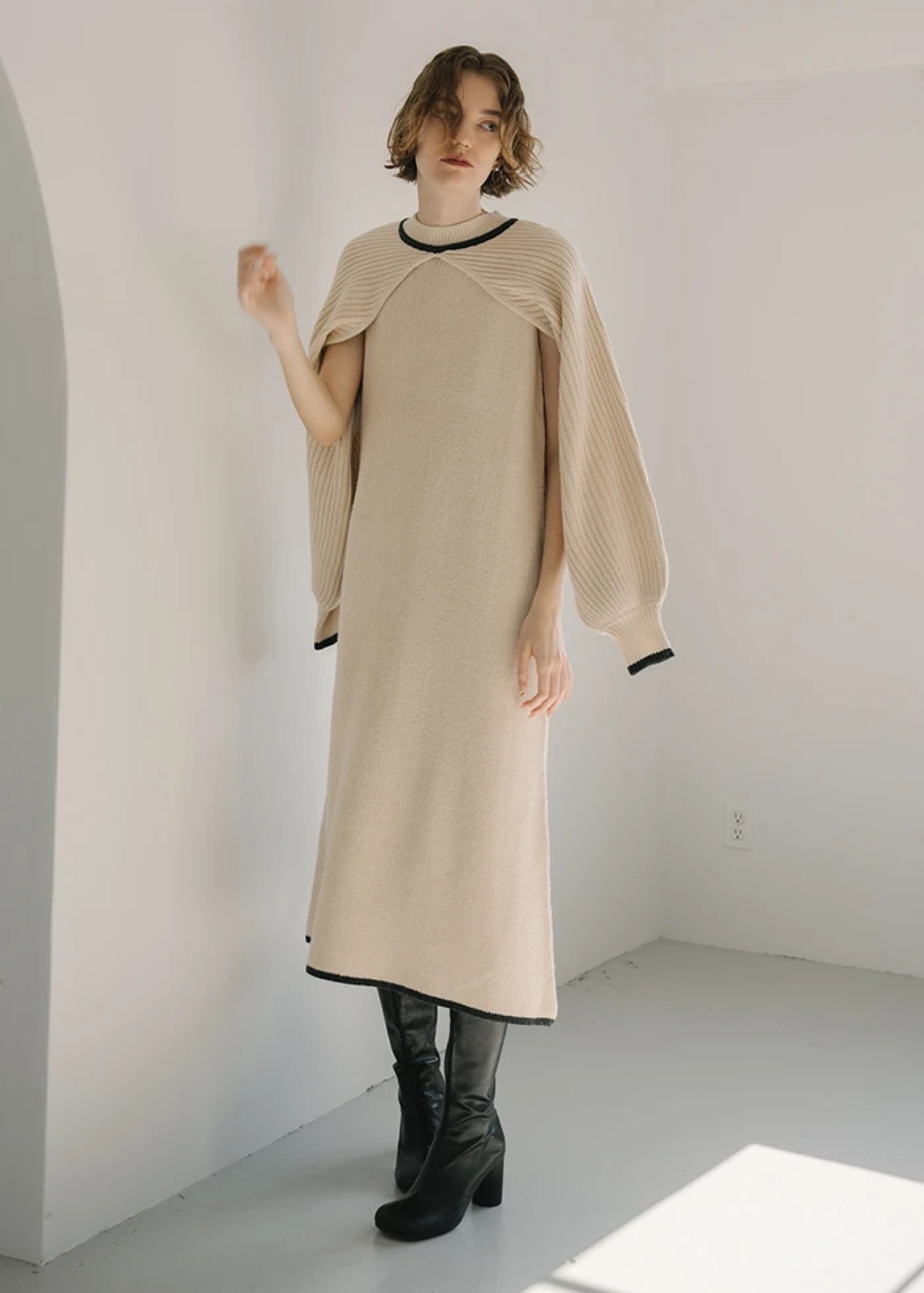 bicolor piping bolero knit OP