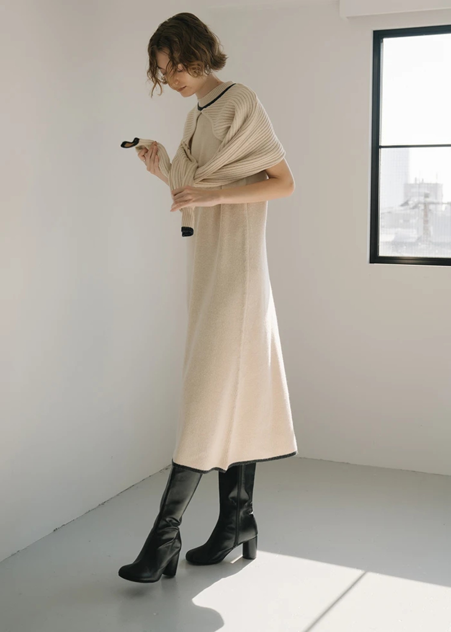 bicolor piping bolero knit OP