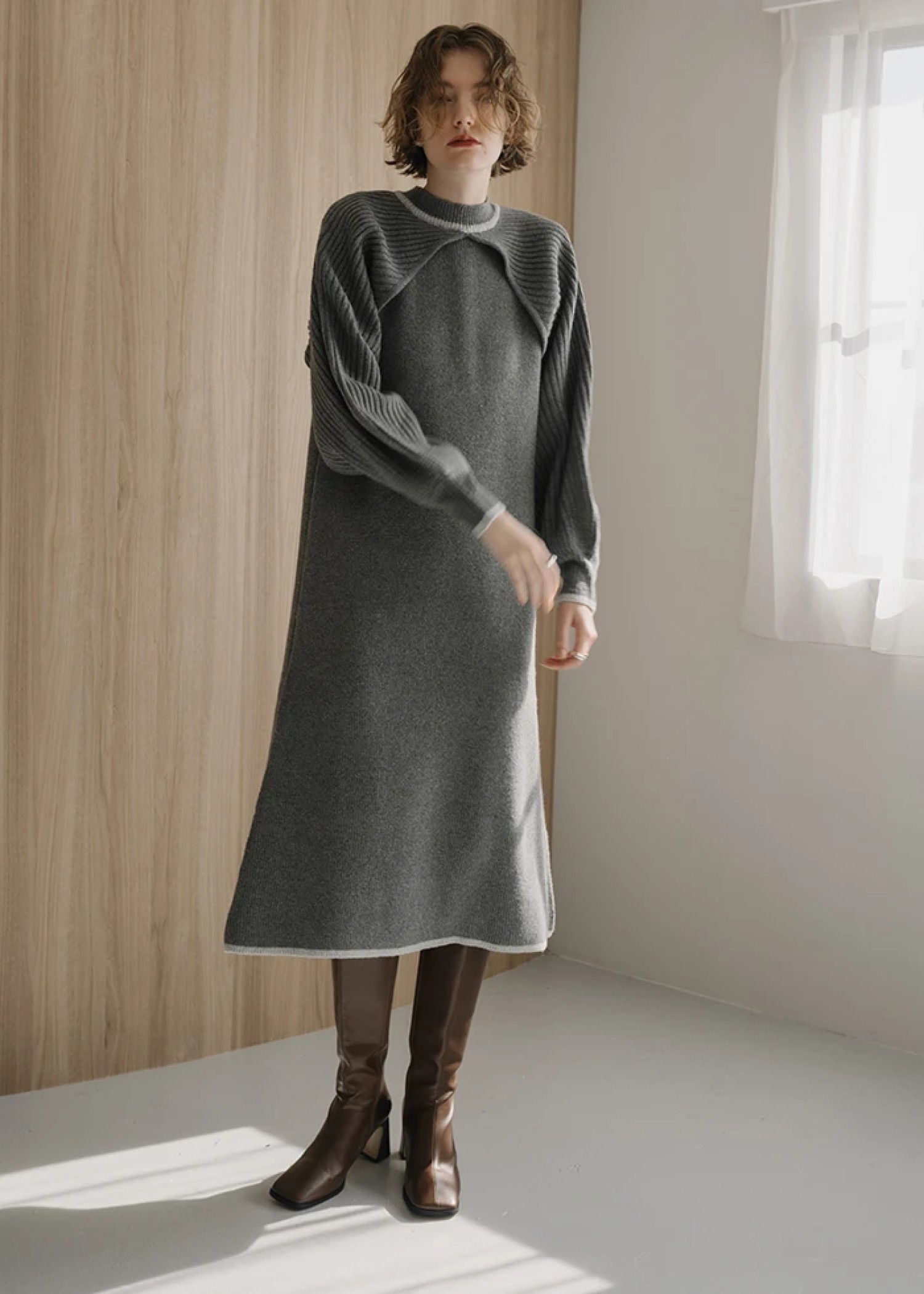 bicolor piping bolero knit OP