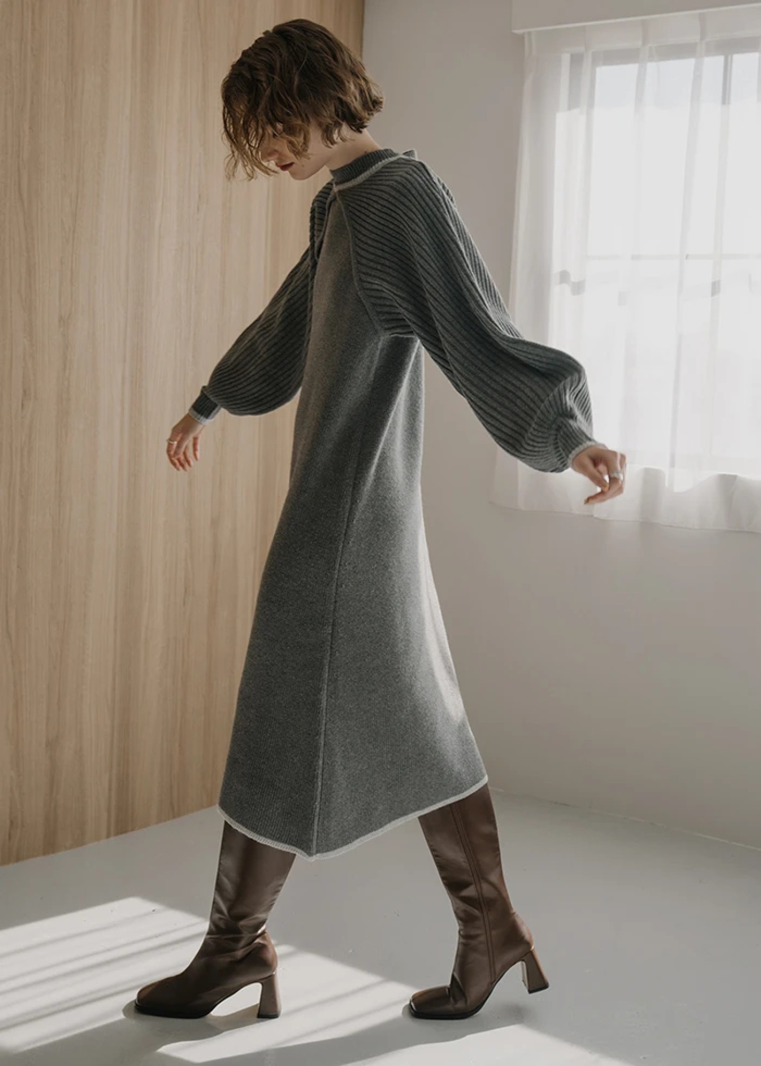 bicolor piping bolero knit OP