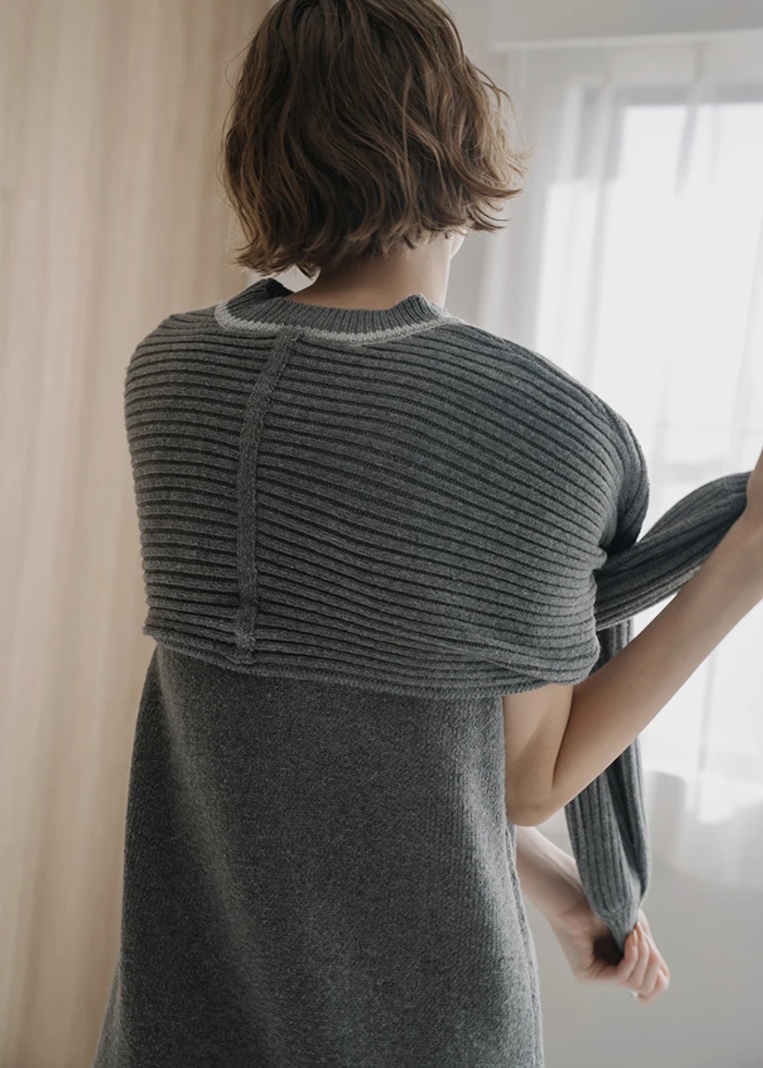 bicolor piping bolero knit OP