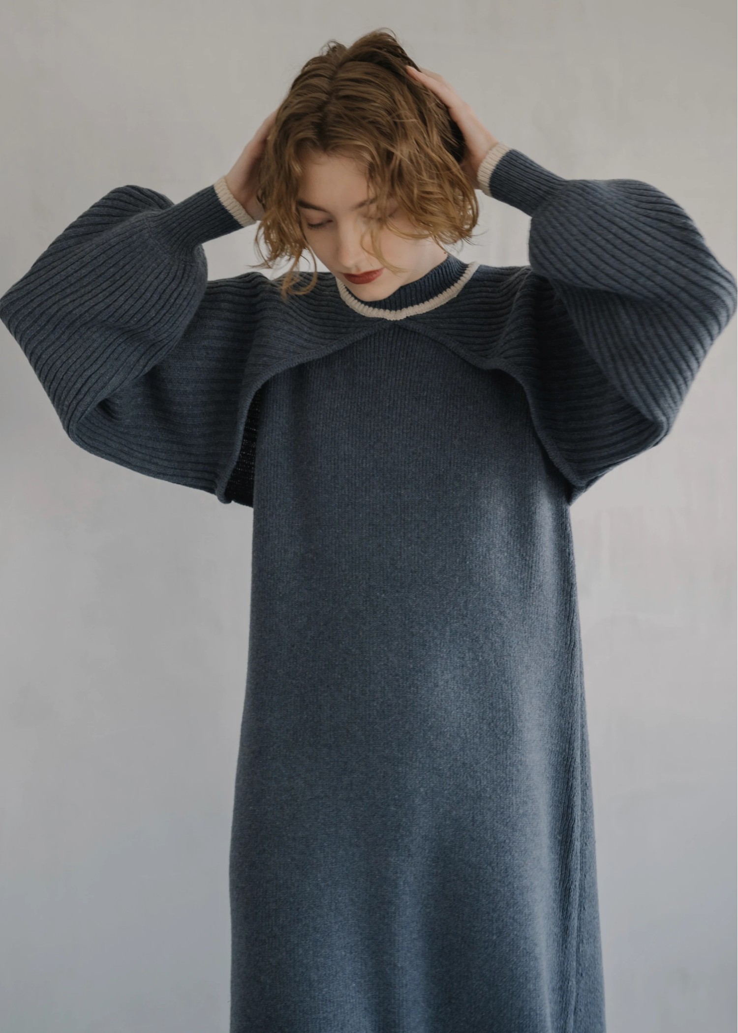 bicolor piping bolero knit OP