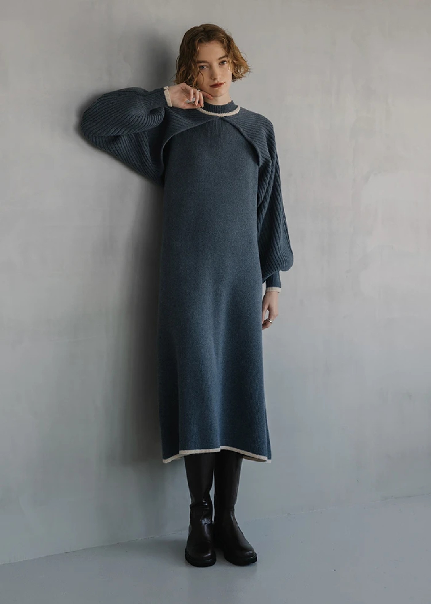 bicolor piping bolero knit OP