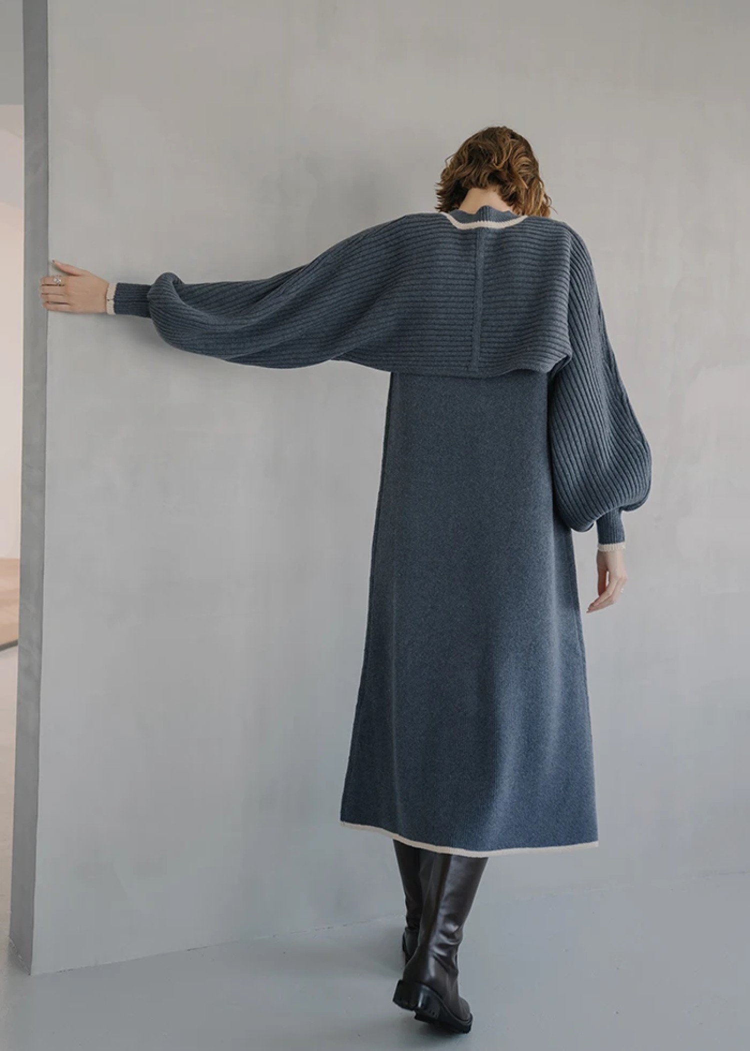 bicolor piping bolero knit OP