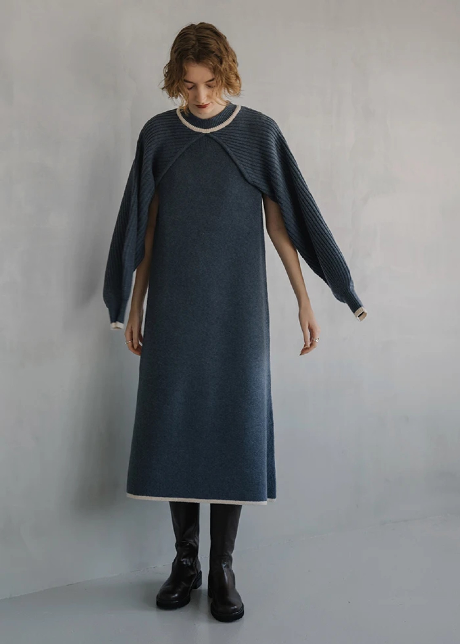 bicolor piping bolero knit OP