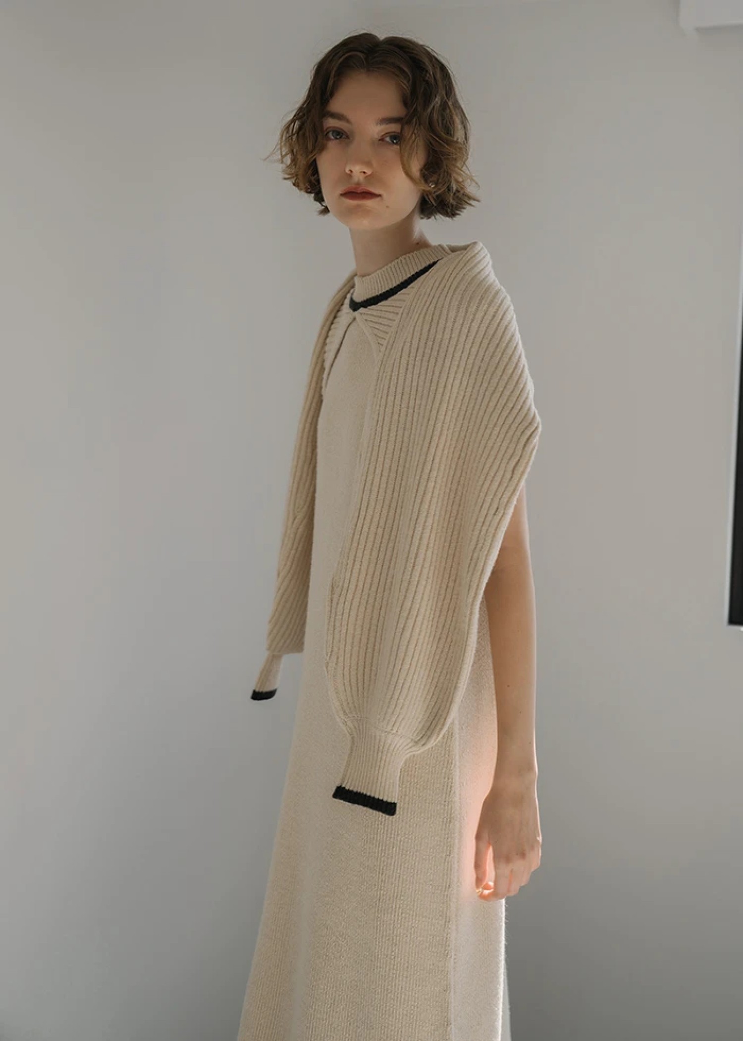 bicolor piping bolero knit OP