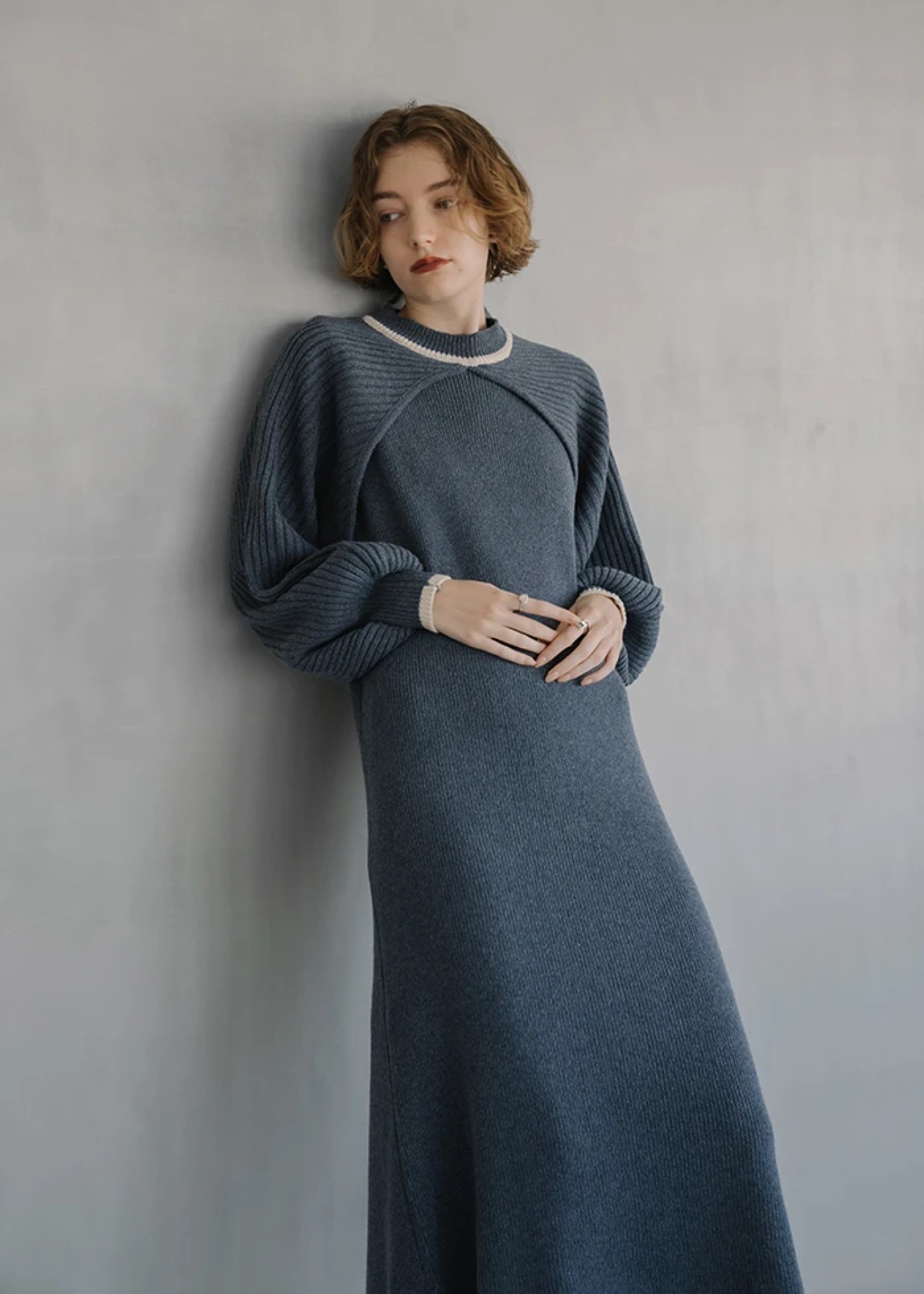 bicolor piping bolero knit OP