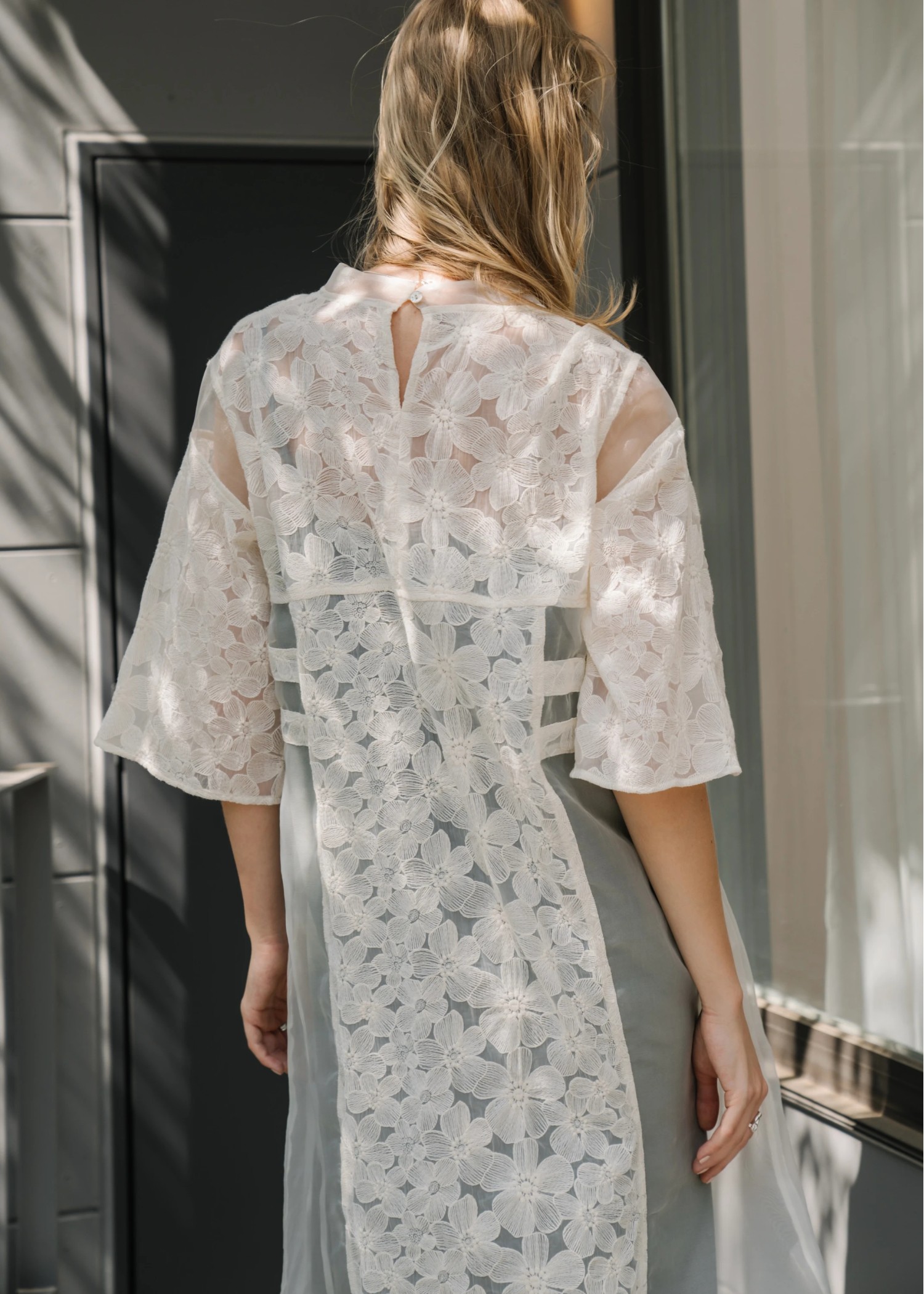 flower organdy lace switching layered OP