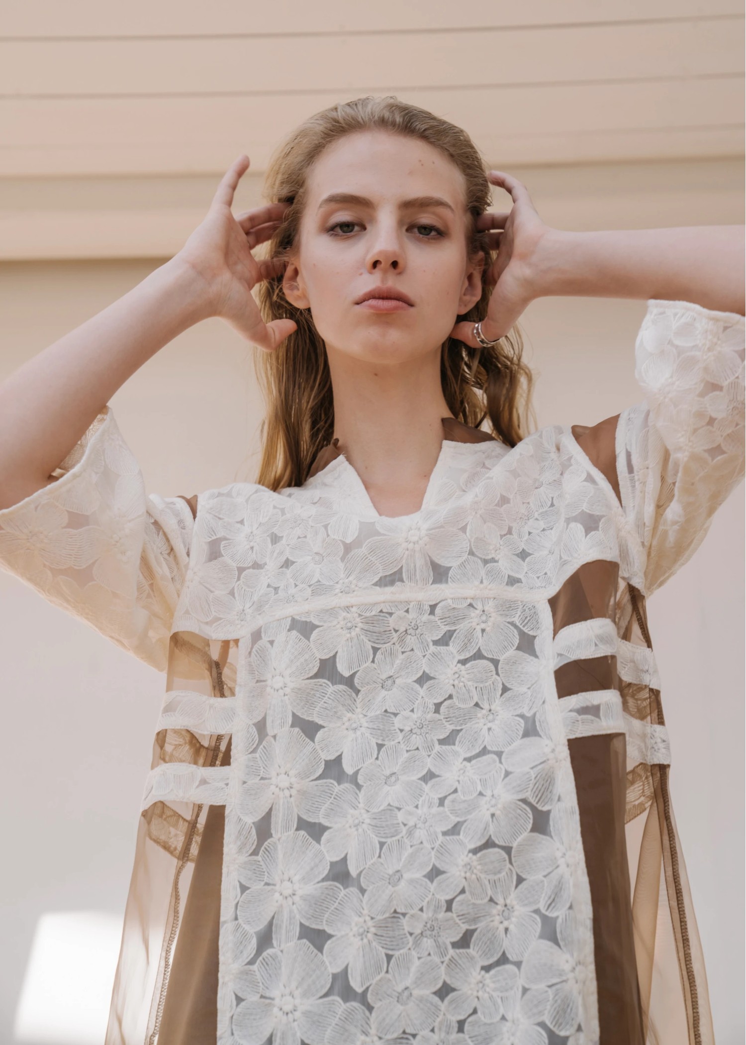 flower organdy lace switching layered OP