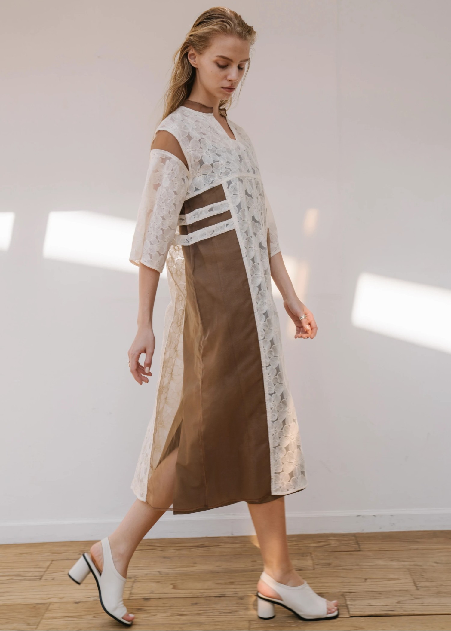 flower organdy lace switching layered OP