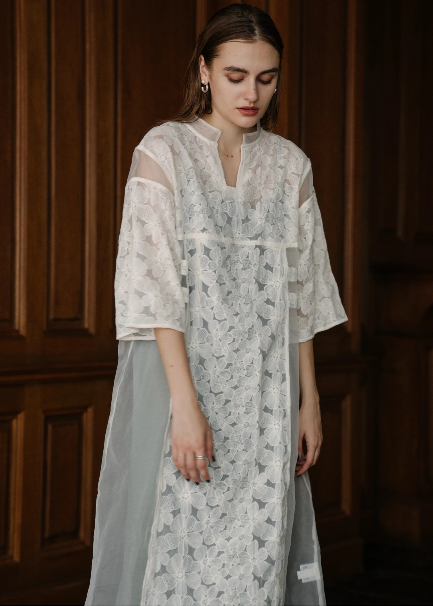 flower organdy lace switching layered OP