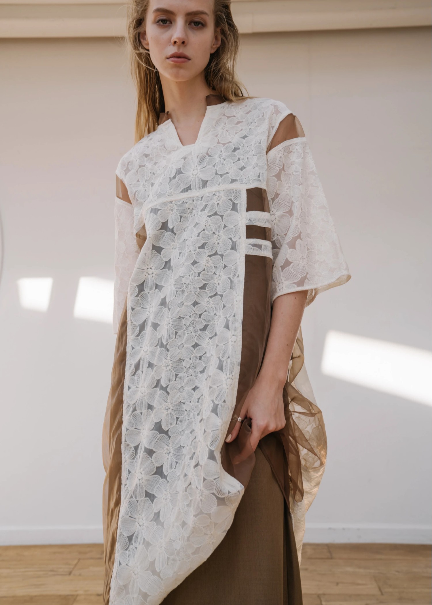 flower organdy lace switching layered OP