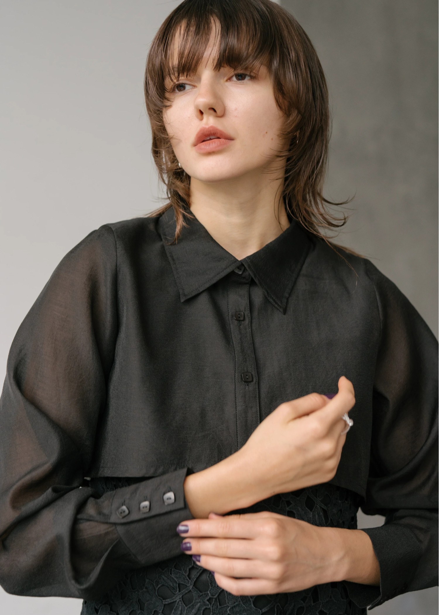 sheer shirt layered no sleeve lace OP