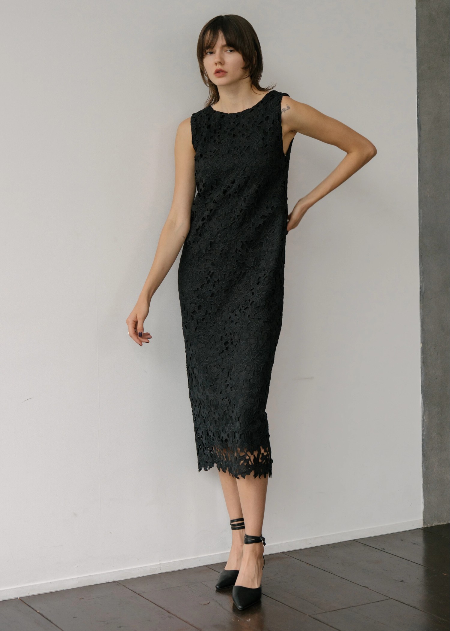 sheer shirt layered no sleeve lace OP