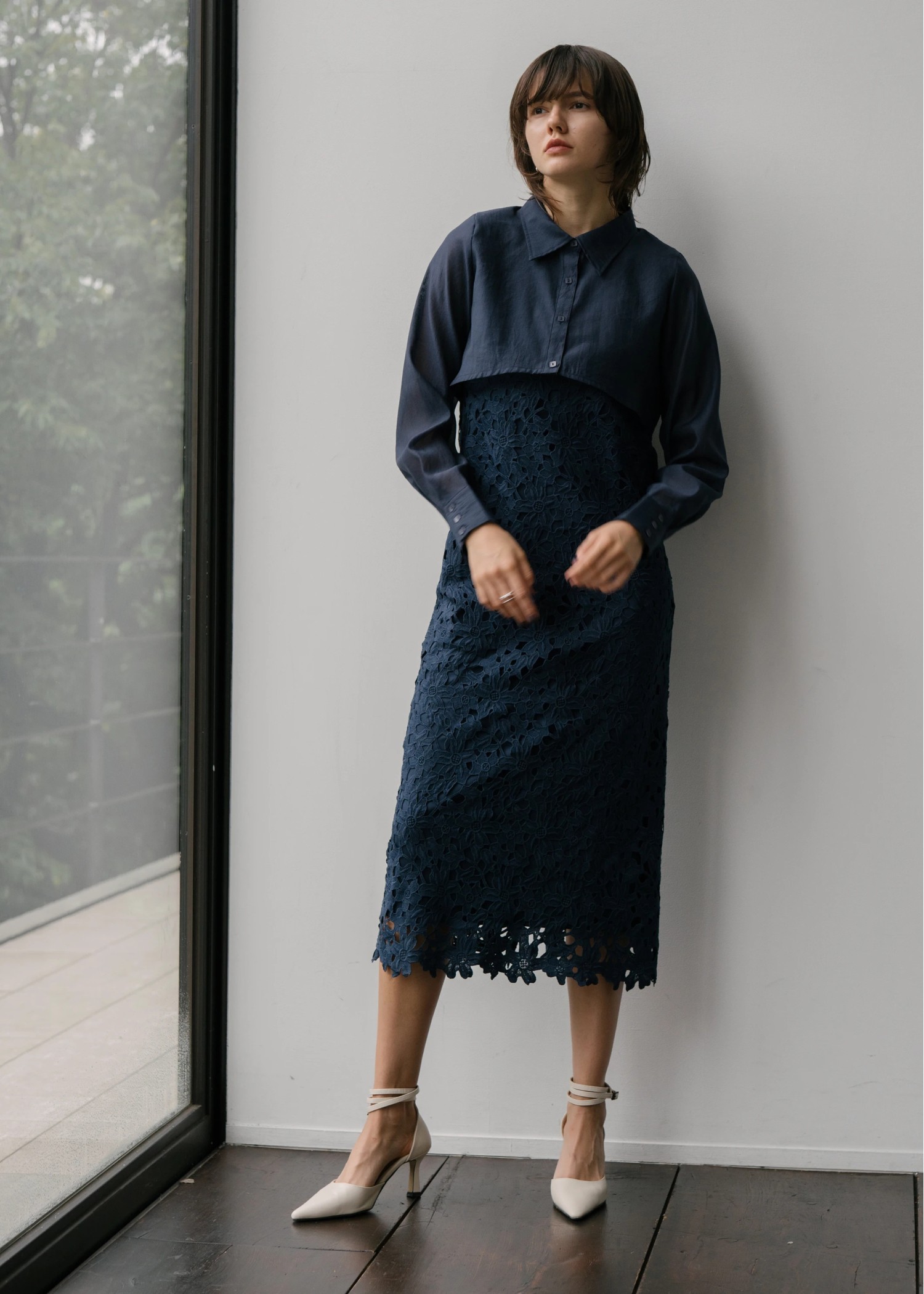 sheer shirt layered no sleeve lace OP