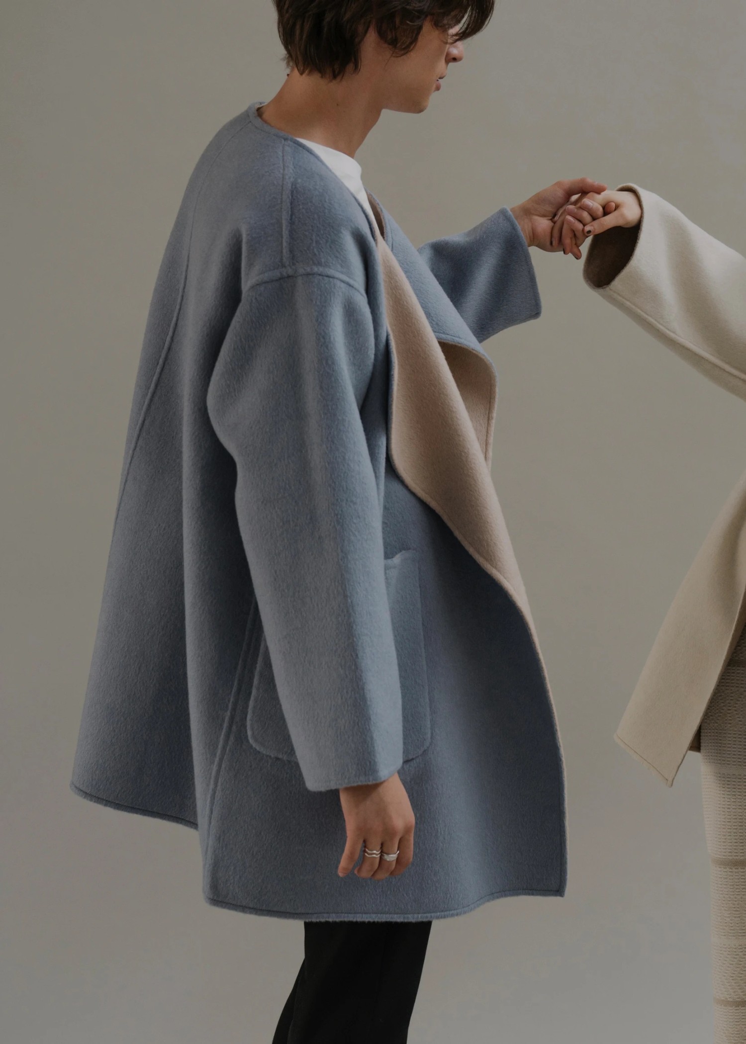 no collar tailoring reversible medium coat