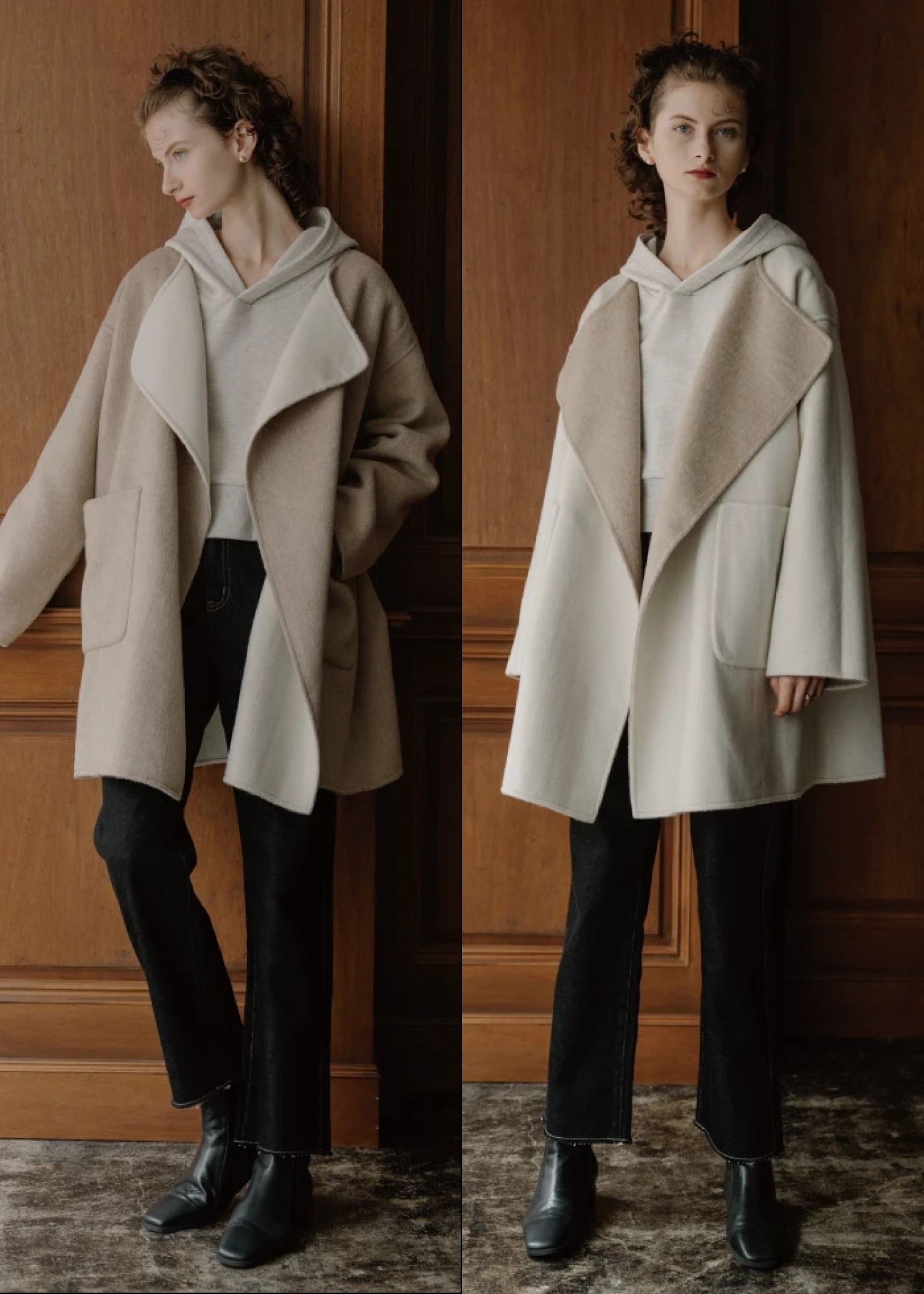 no collar tailoring reversible medium coat