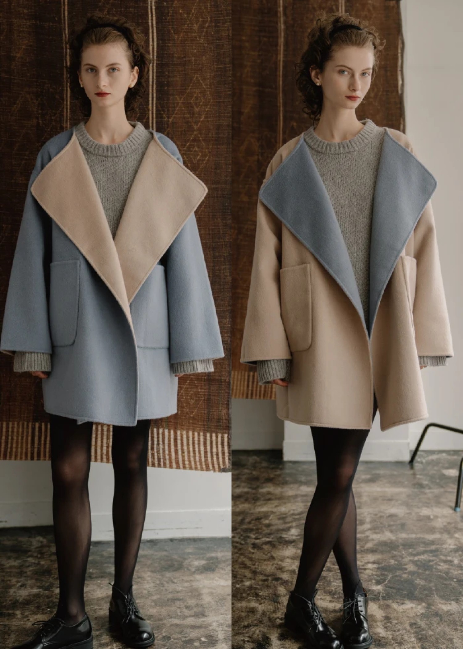 no collar tailoring reversible medium coat