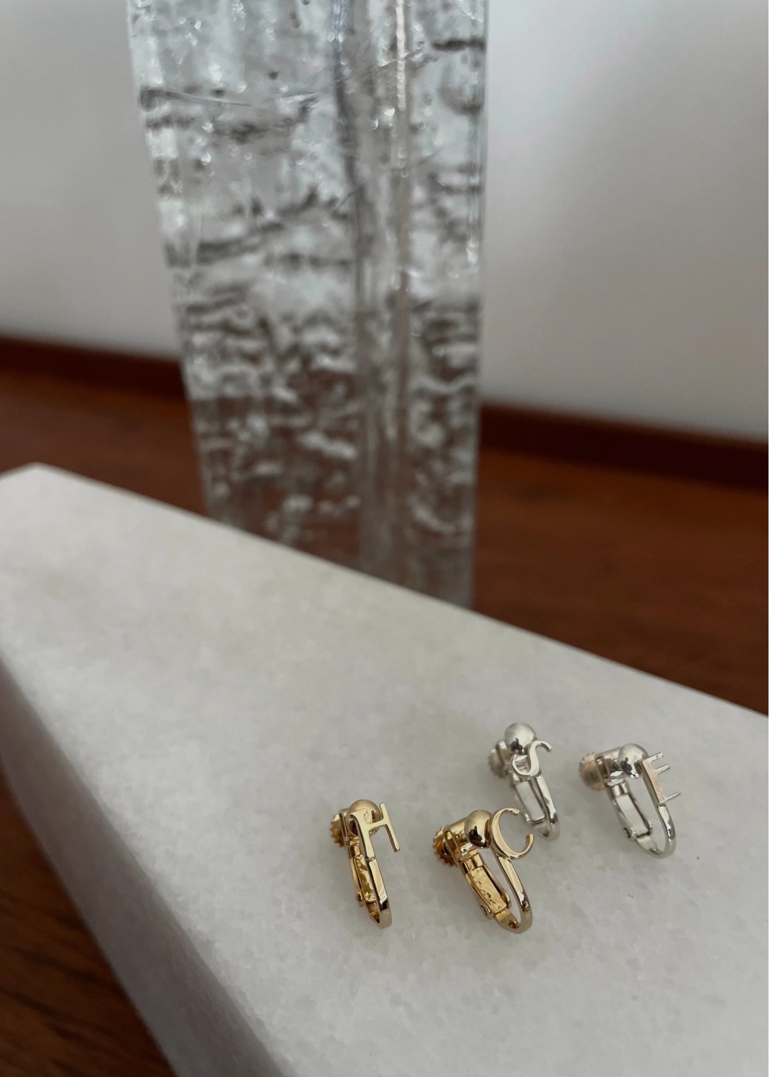 bit initial tiny motif earring