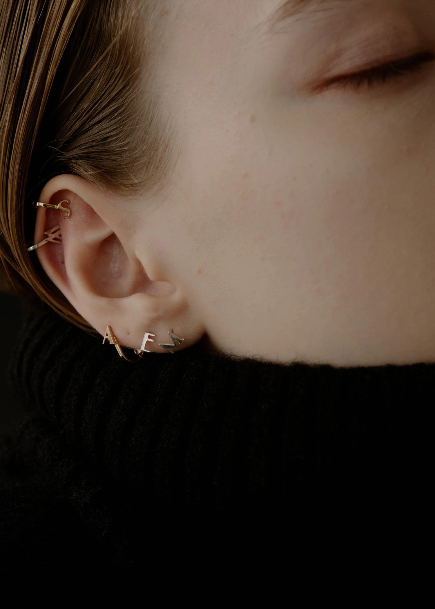 bit initial tiny motif earring