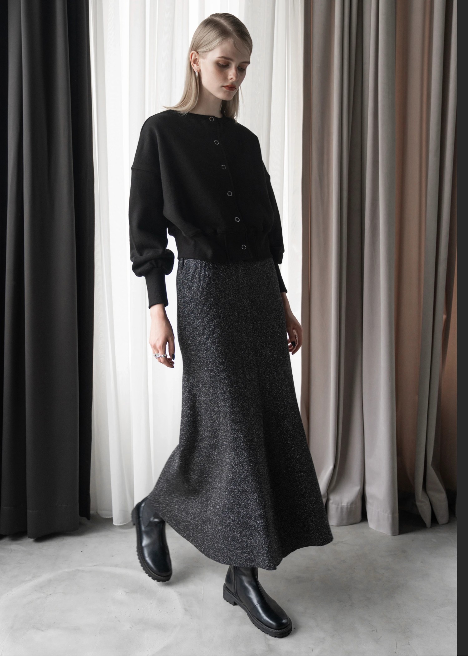 thickening glitter rib lame knit flare SK