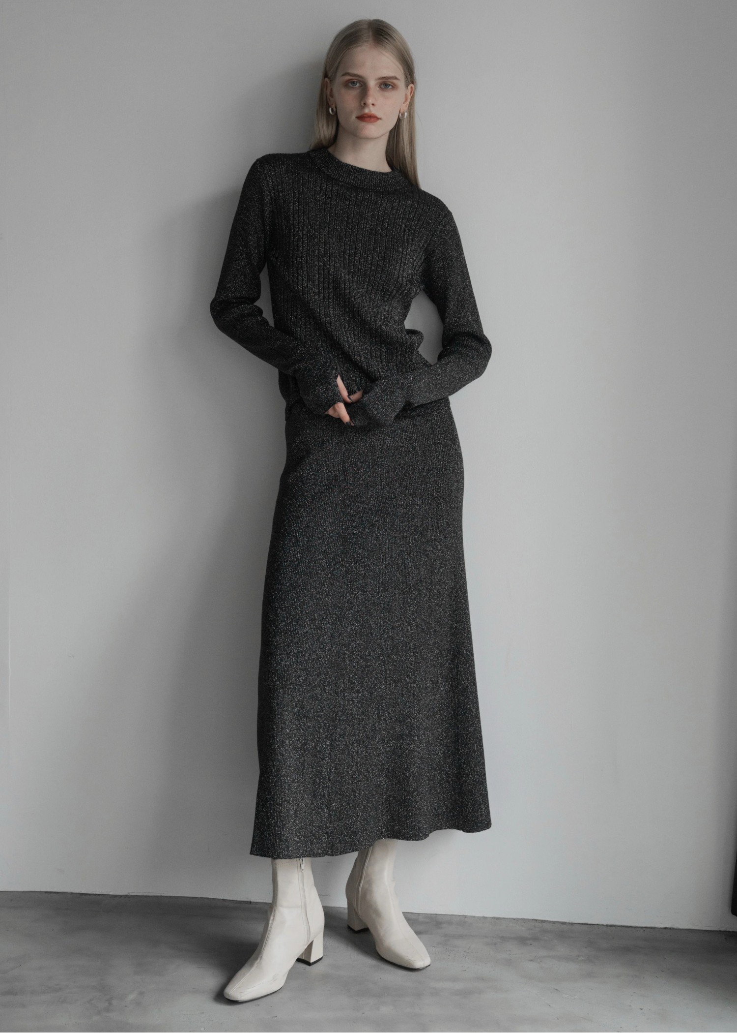 thickening glitter rib lame knit flare SK