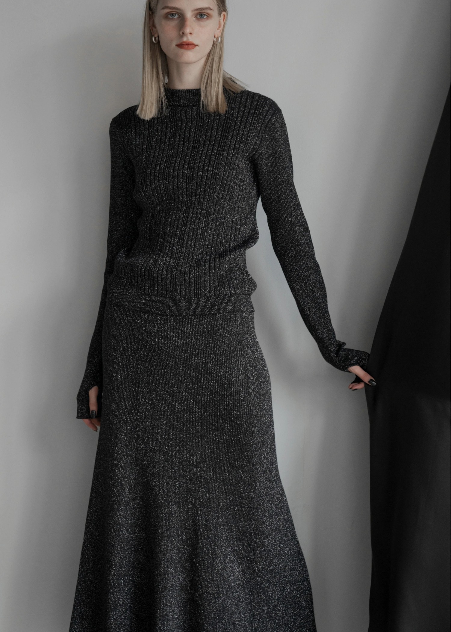 thickening glitter rib lame knit flare SK