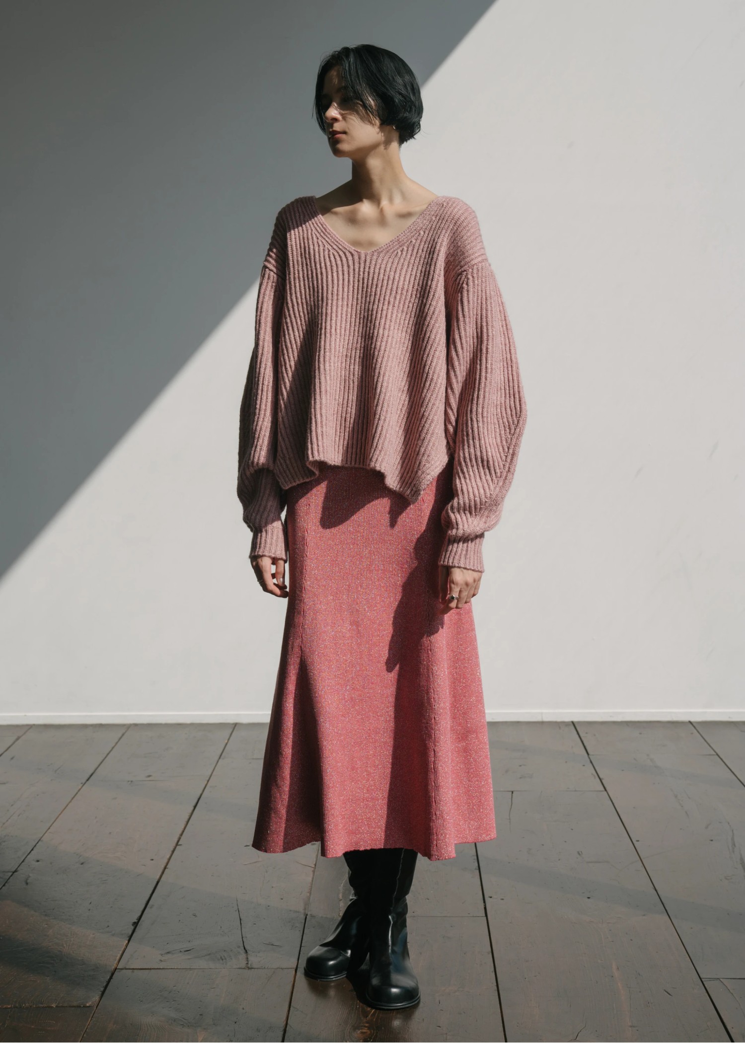 thickening glitter rib lame knit flare SK