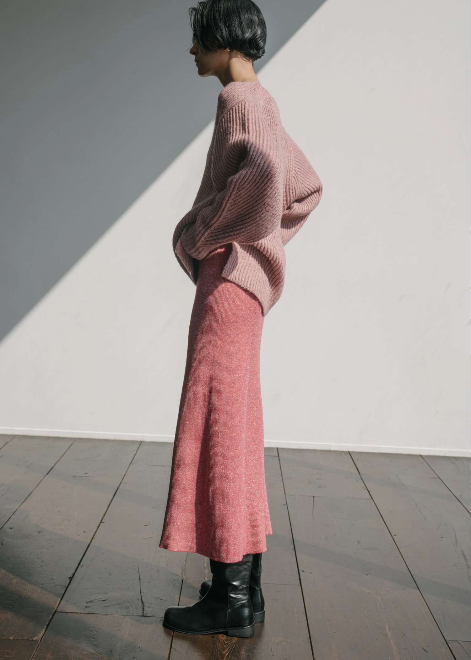 thickening glitter rib lame knit flare SK