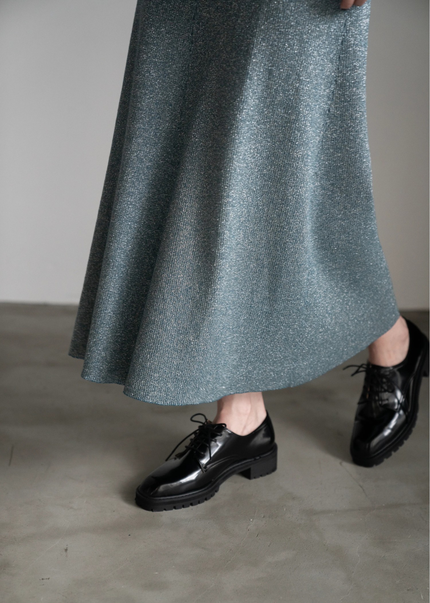 thickening glitter rib lame knit flare SK