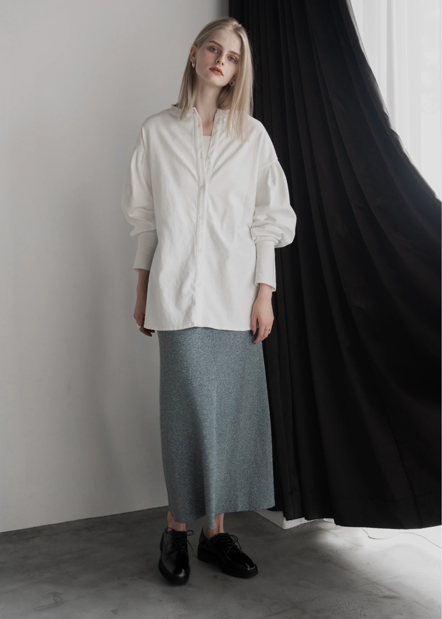 thickening glitter rib lame knit flare SK