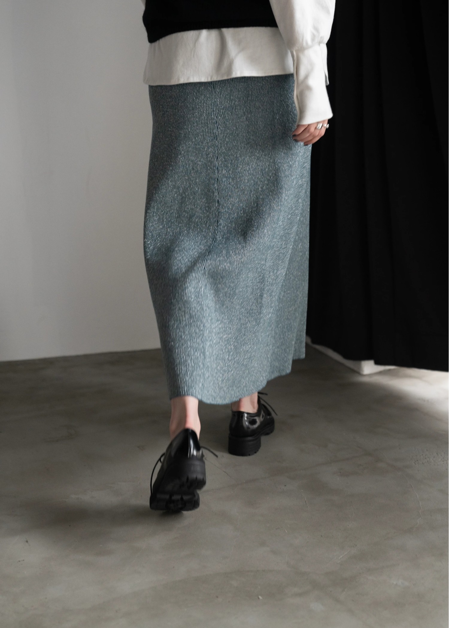 thickening glitter rib lame knit flare SK