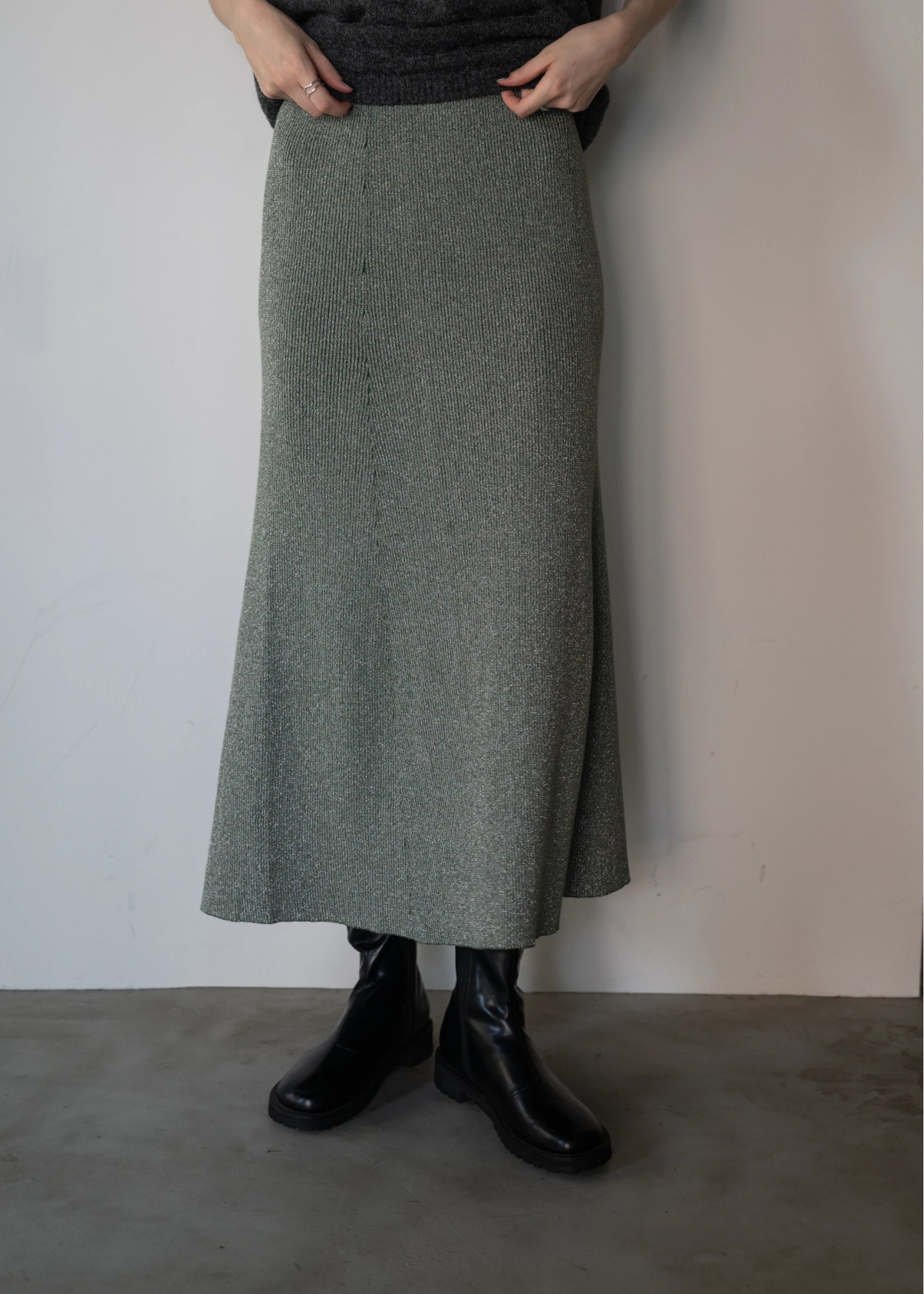 thickening glitter rib lame knit flare SK