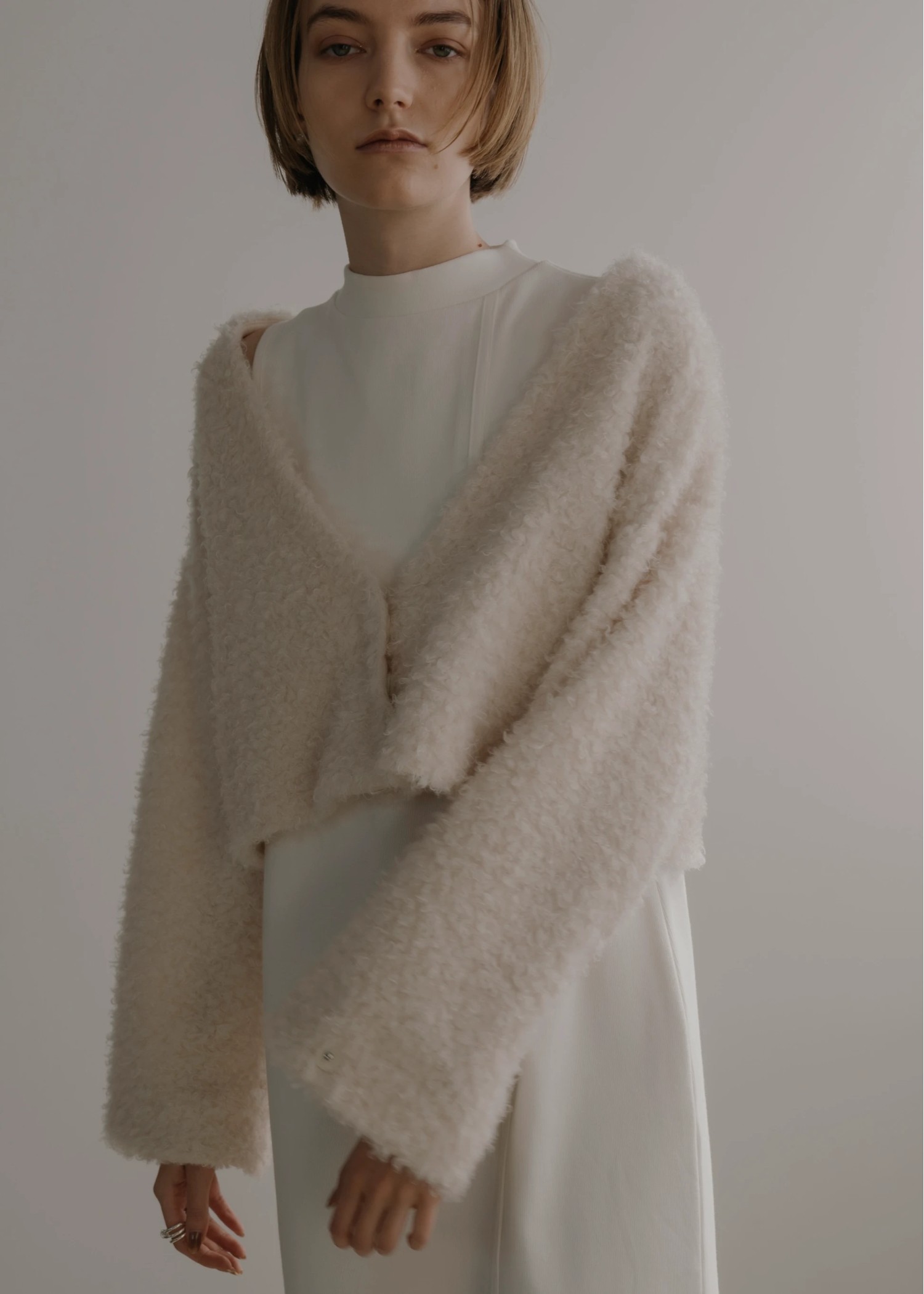 v neck poodle shaggy bolero