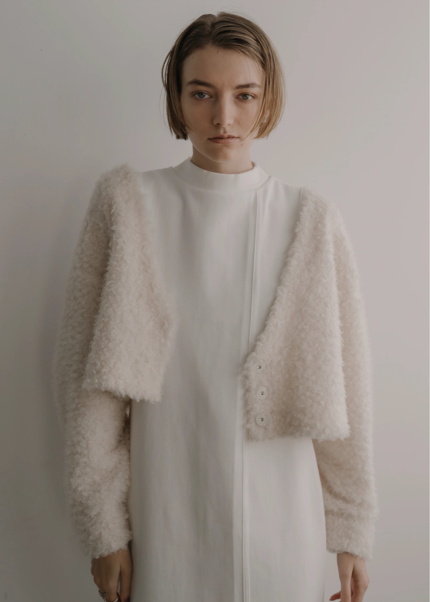 v neck poodle shaggy bolero