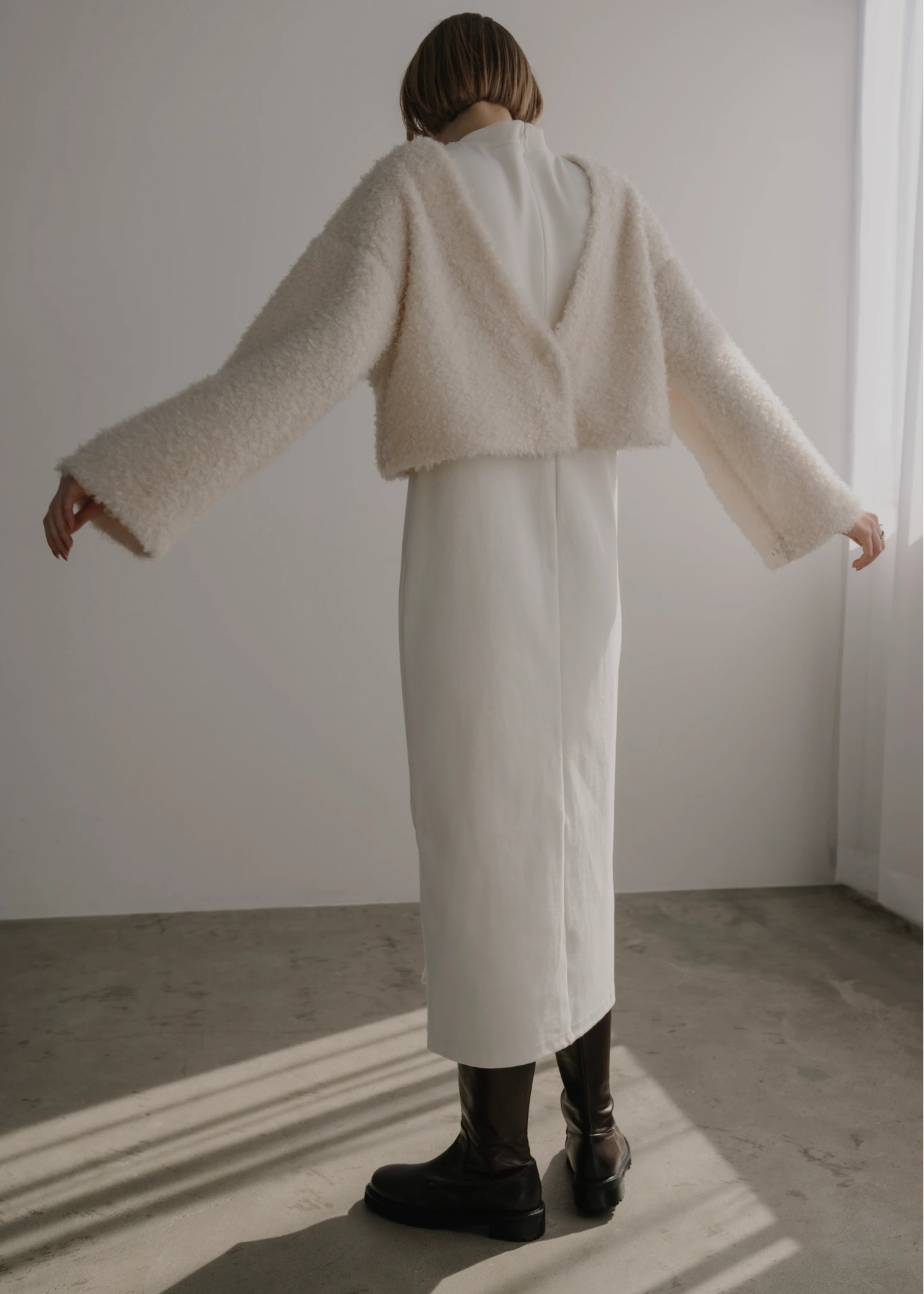 v neck poodle shaggy bolero