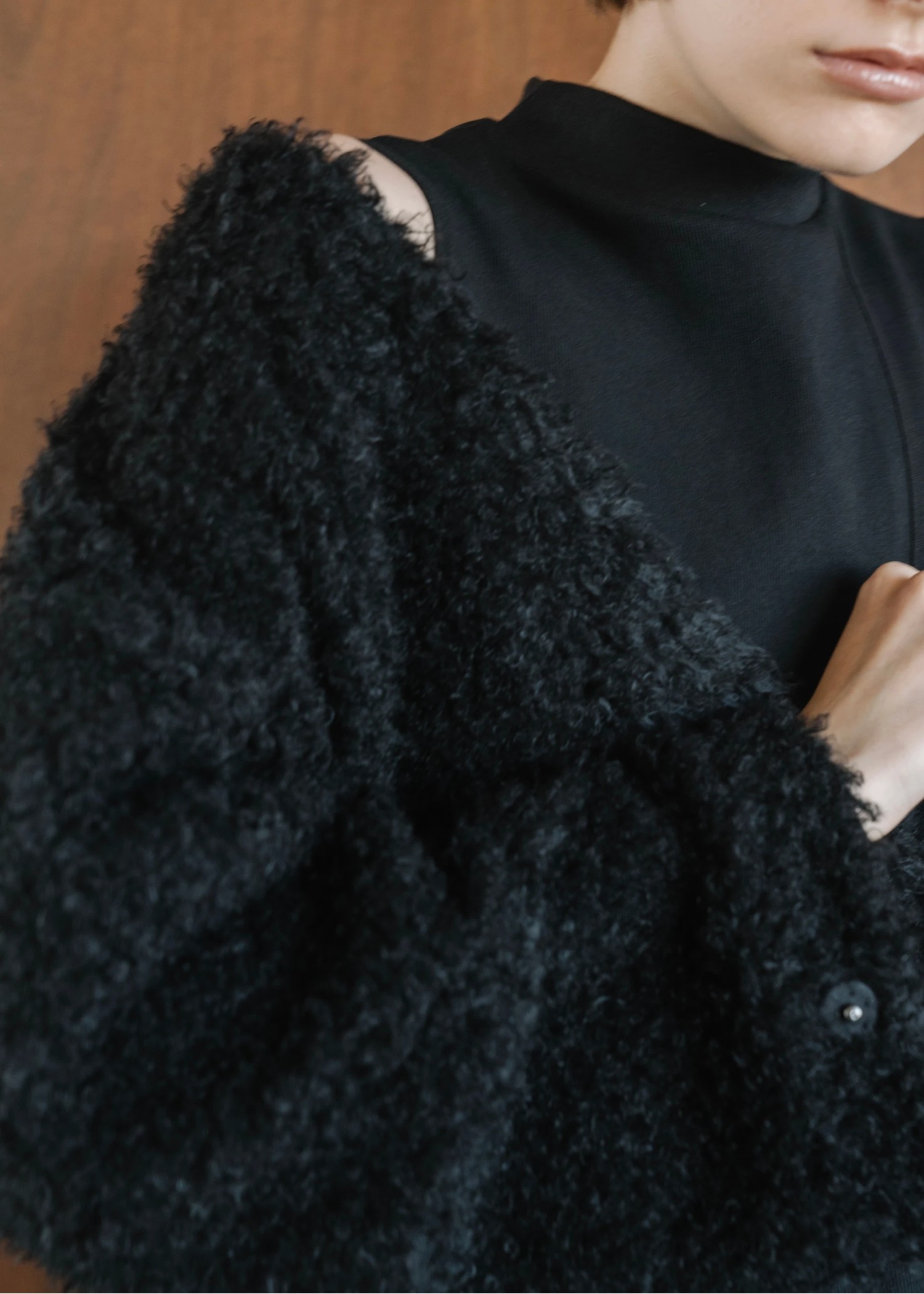 v neck poodle shaggy bolero