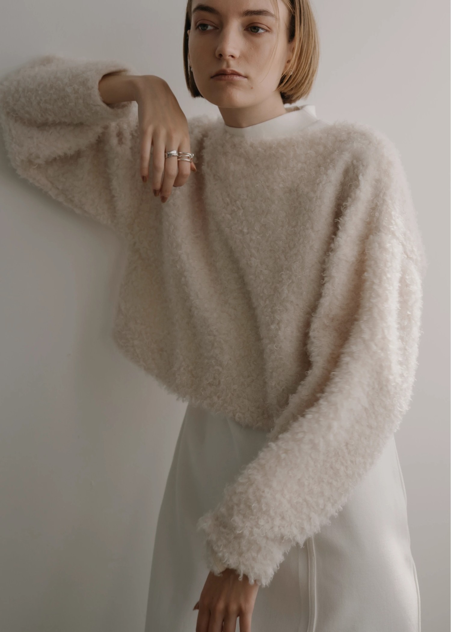 v neck poodle shaggy bolero