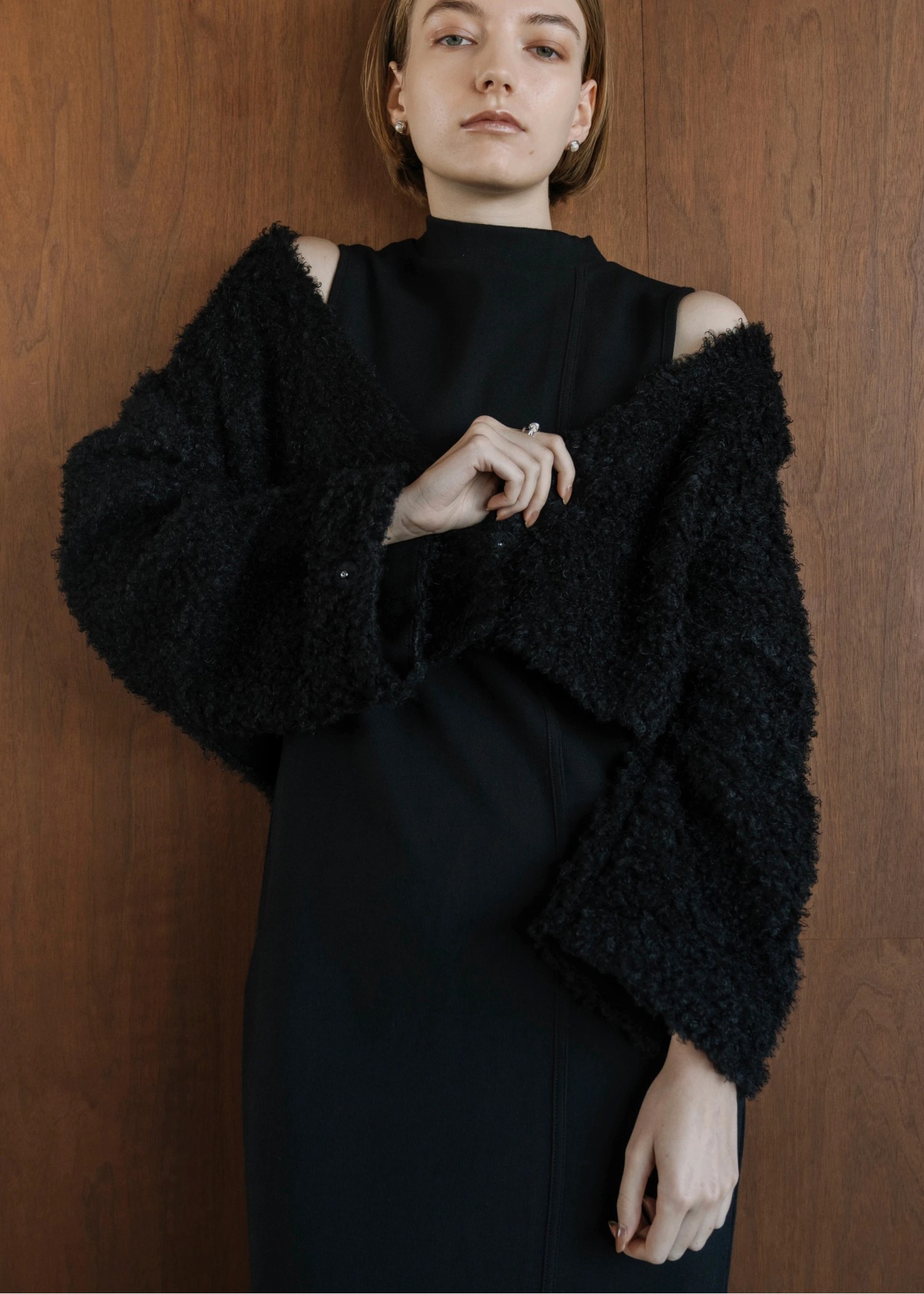 v neck poodle shaggy bolero