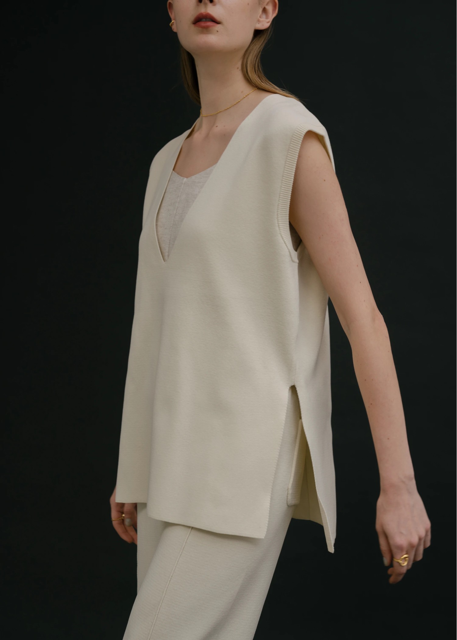 deep v neck 2way knit vest