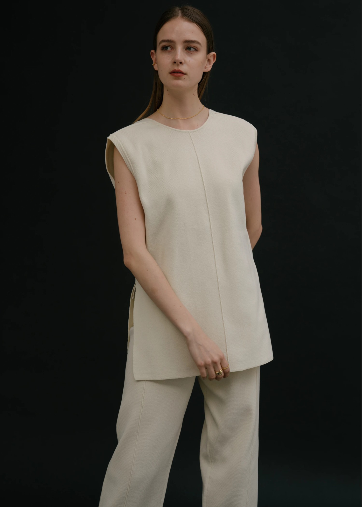 deep v neck 2way knit vest