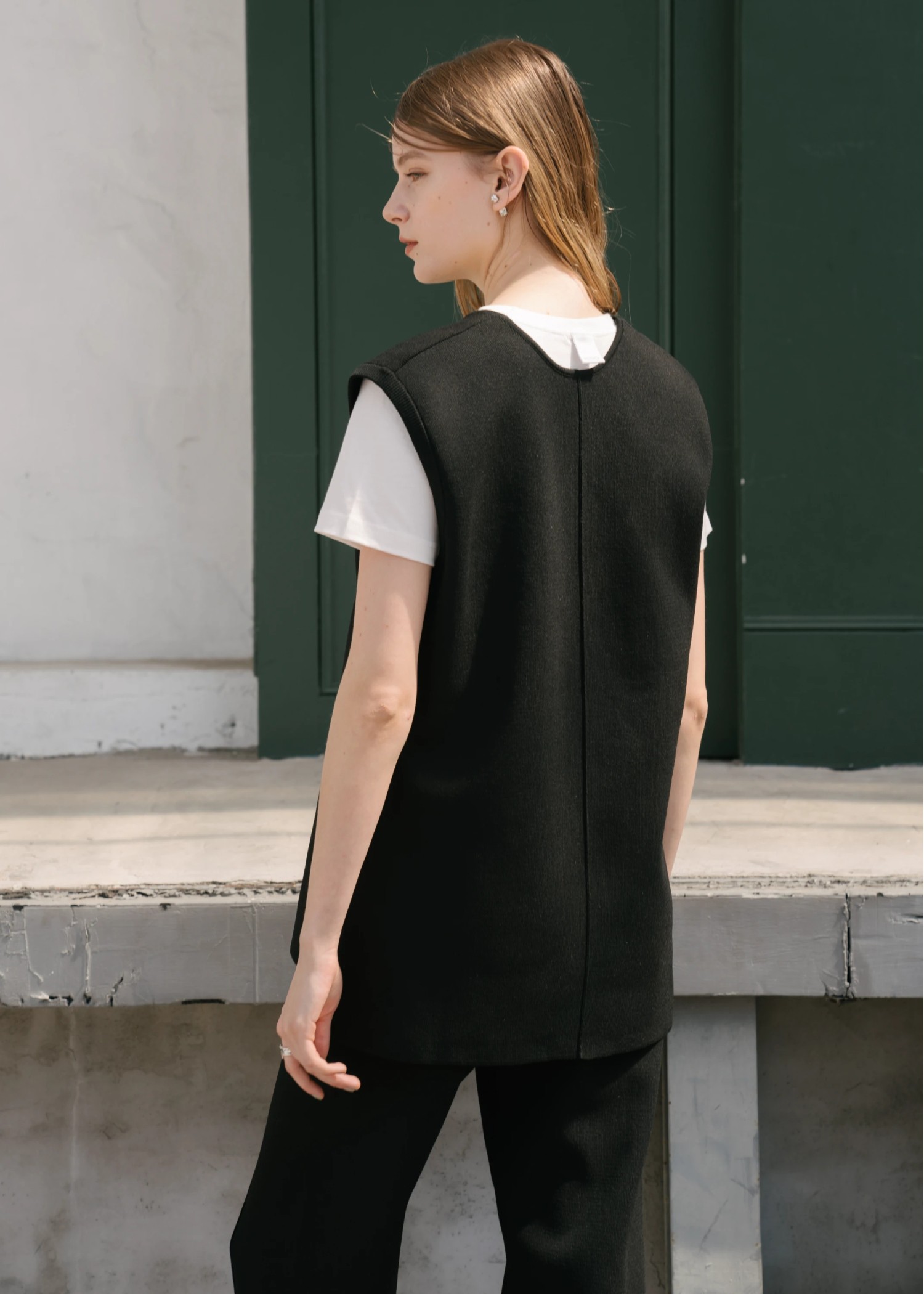 deep v neck 2way knit vest