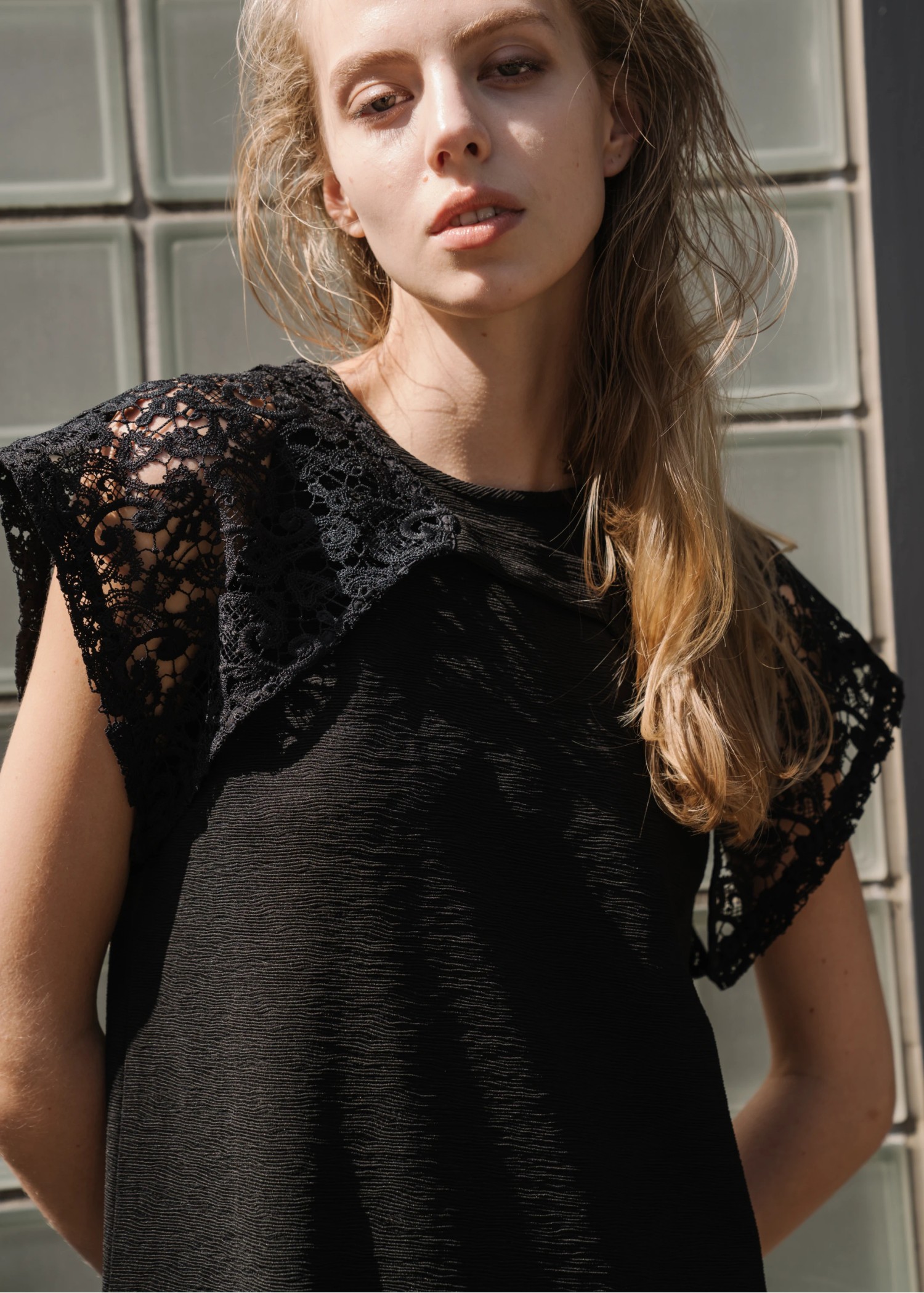 lace bolero × no sleeve billow rib OP SET