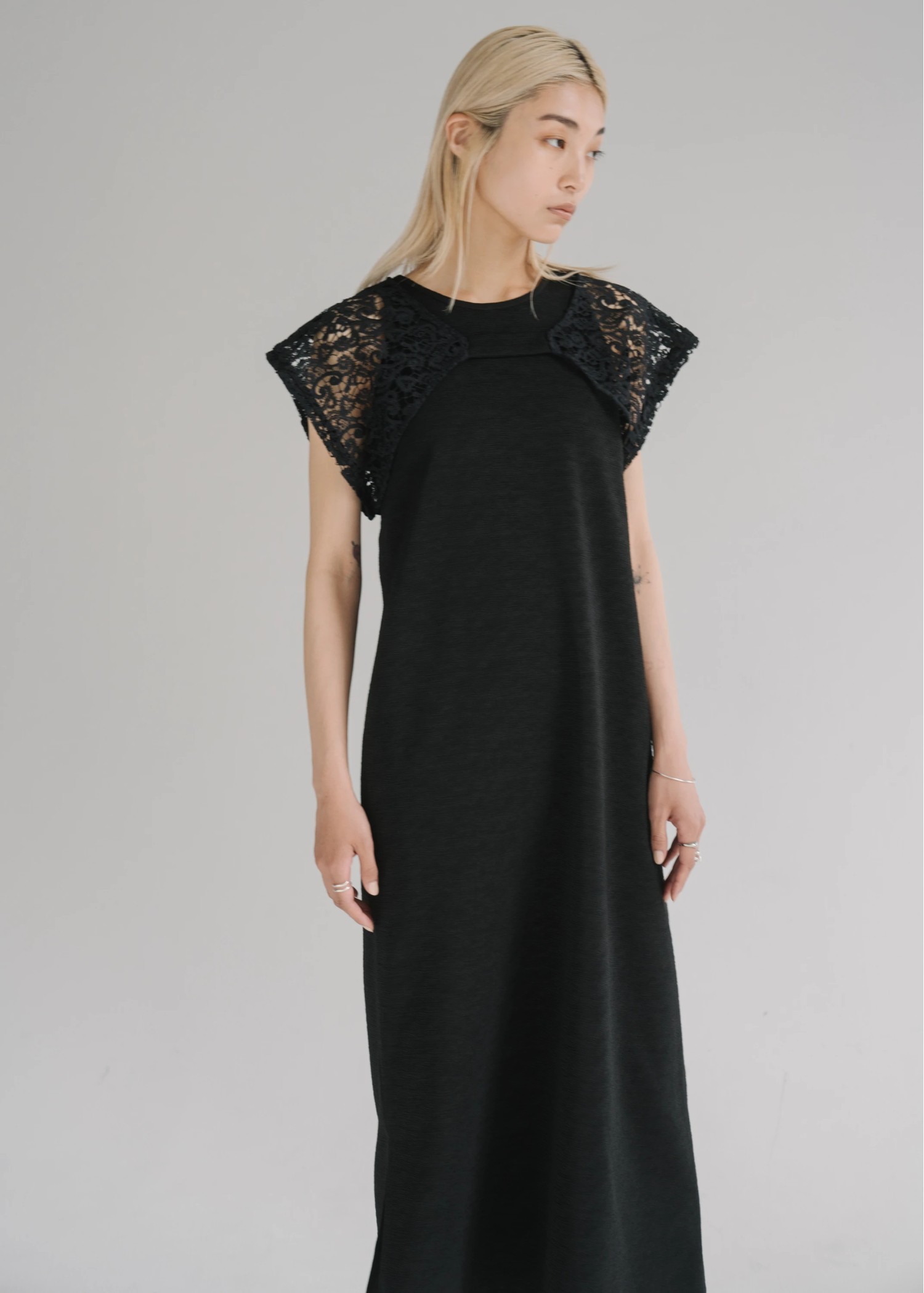 lace bolero × no sleeve billow rib OP SET