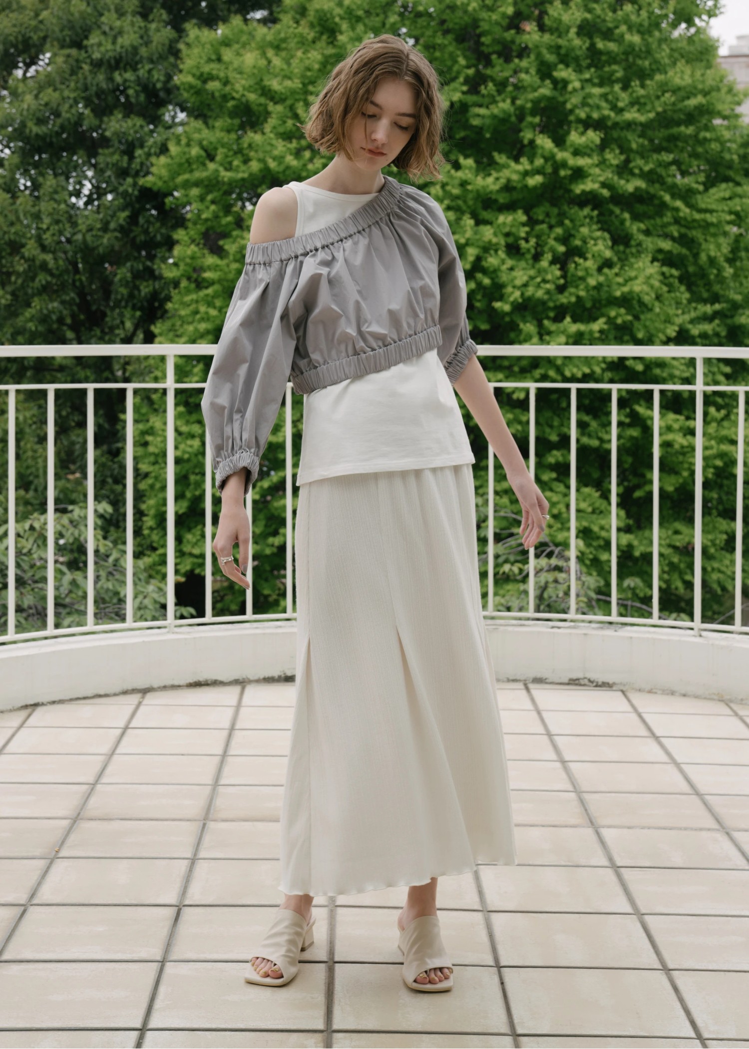 gather multi TOPS × asymmetry camisole mermaid OP SET