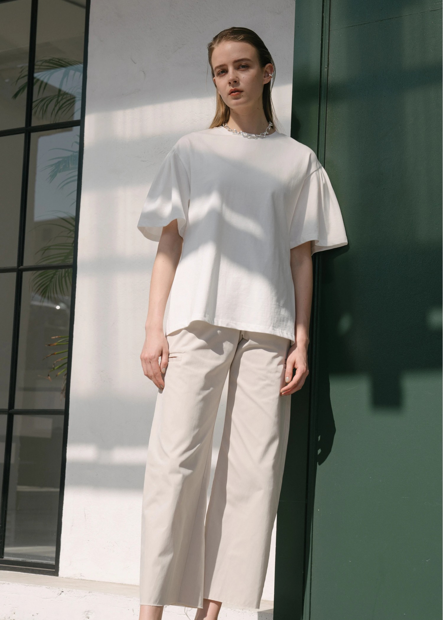 tuck half sleeve cut and sew tops